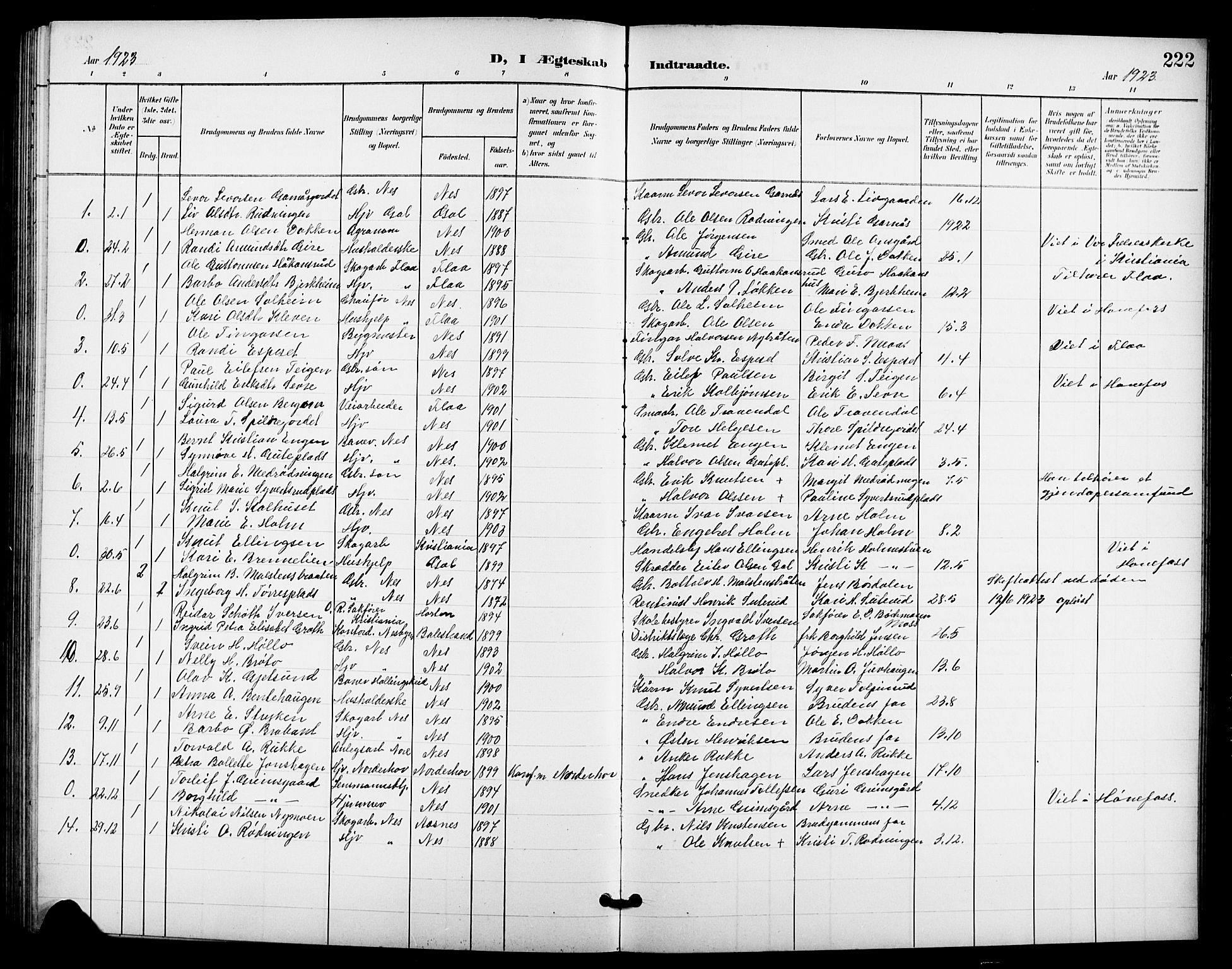 Nes kirkebøker, AV/SAKO-A-236/G/Ga/L0004: Parish register (copy) no. I 4, 1900-1925, p. 222
