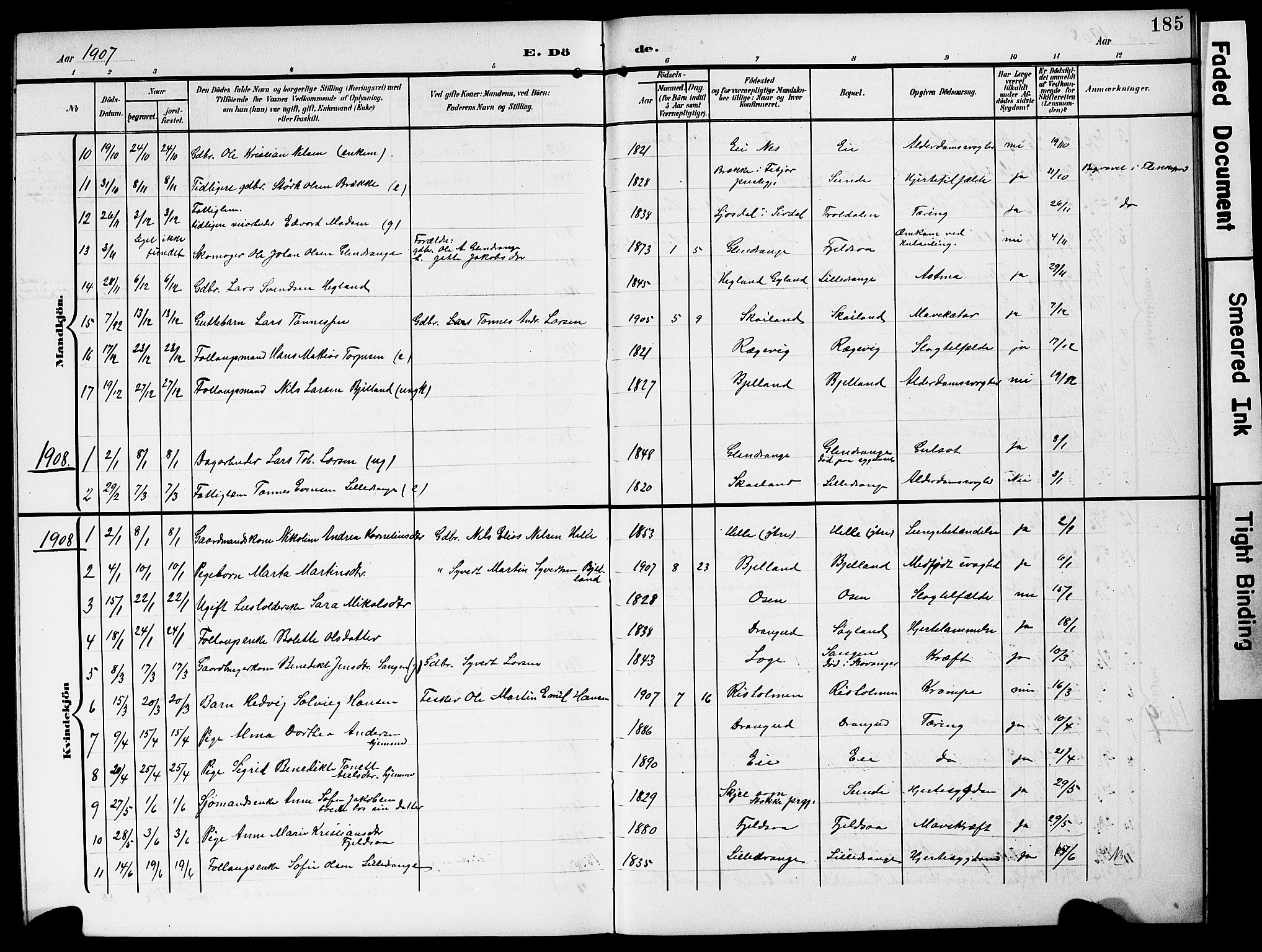 Flekkefjord sokneprestkontor, AV/SAK-1111-0012/F/Fb/Fbc/L0008: Parish register (copy) no. B 8, 1903-1931, p. 185