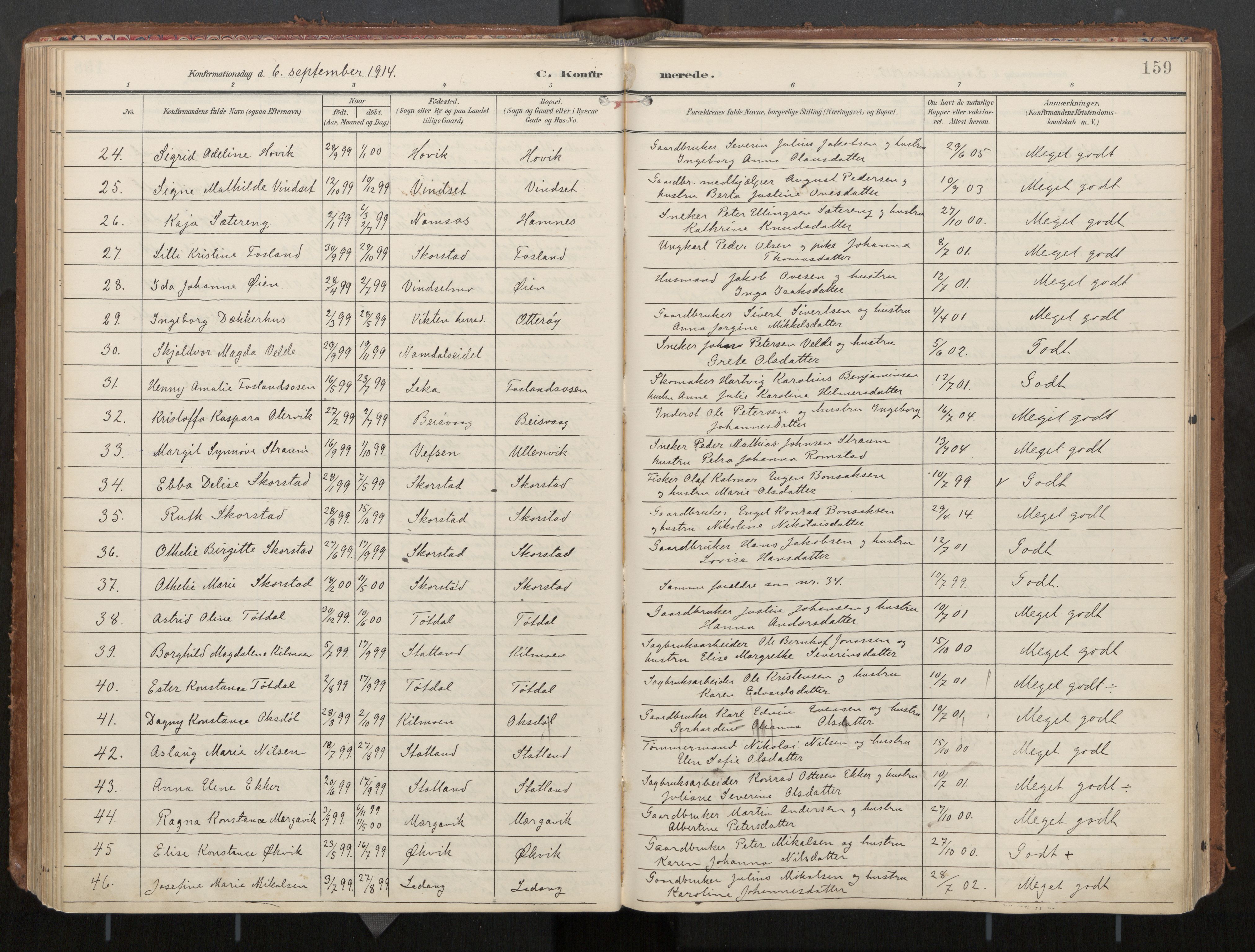 Ministerialprotokoller, klokkerbøker og fødselsregistre - Nord-Trøndelag, AV/SAT-A-1458/774/L0629: Parish register (official), 1904-1926, p. 159