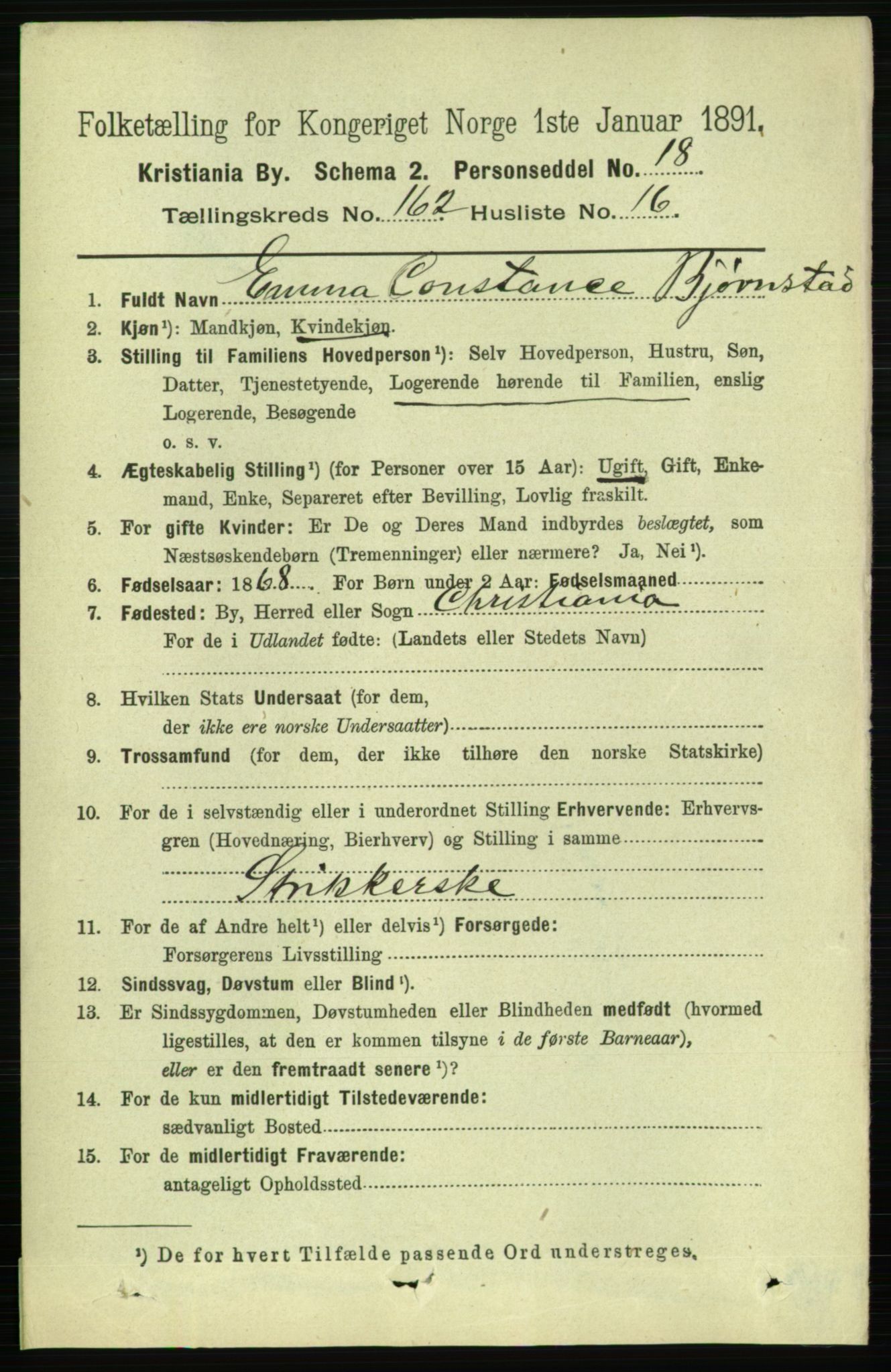 RA, 1891 census for 0301 Kristiania, 1891, p. 93398