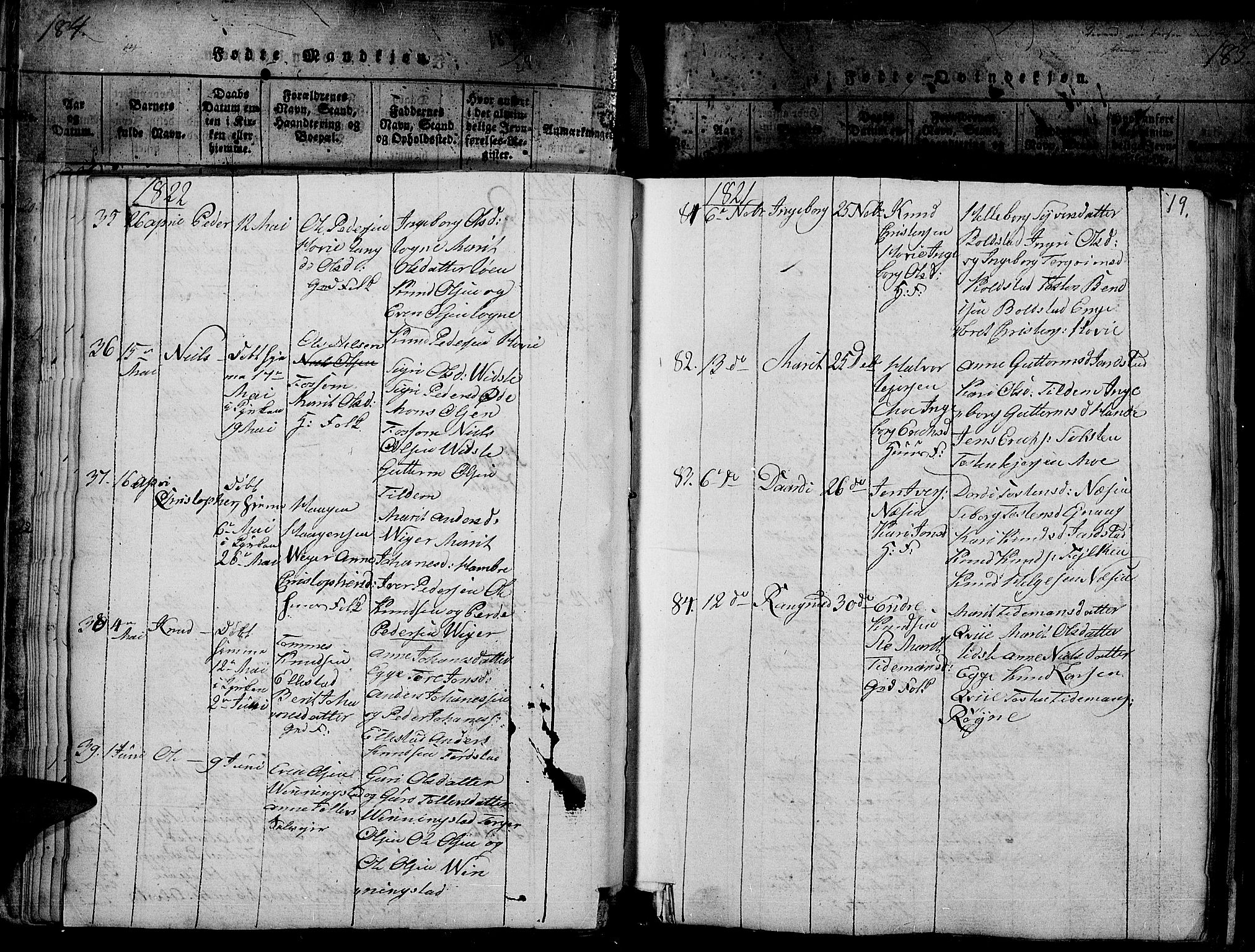 Slidre prestekontor, SAH/PREST-134/H/Ha/Haa/L0002: Parish register (official) no. 2, 1814-1830, p. 184s