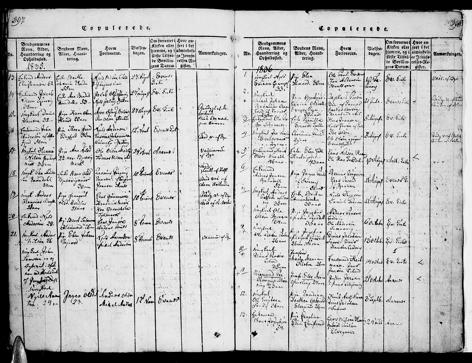 Ministerialprotokoller, klokkerbøker og fødselsregistre - Nordland, SAT/A-1459/863/L0894: Parish register (official) no. 863A06, 1821-1851, p. 397-398