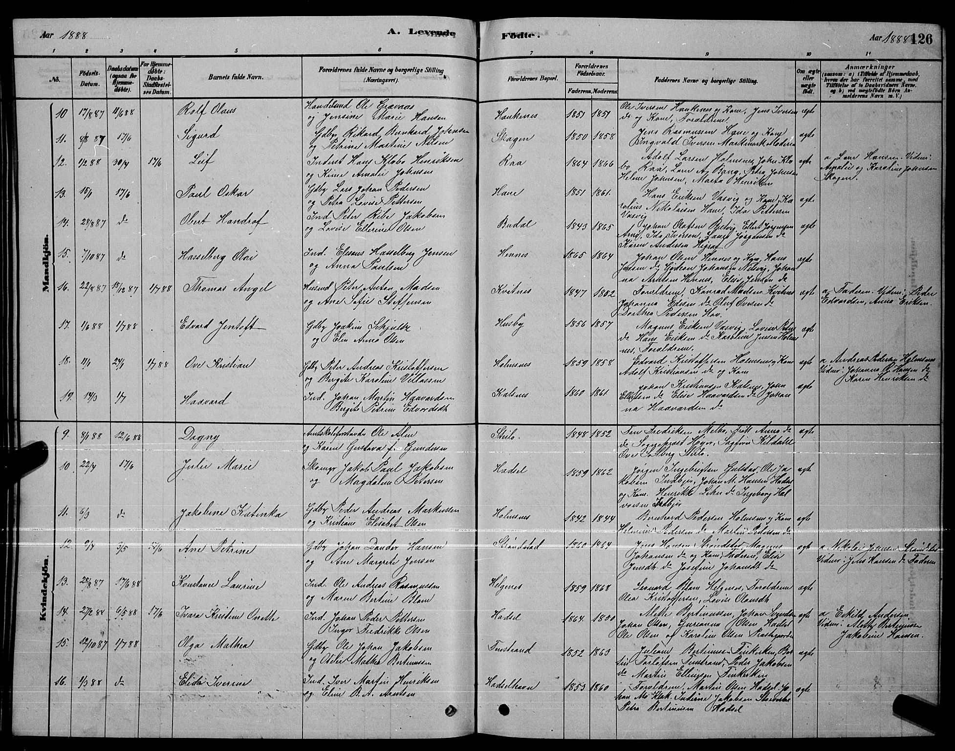 Ministerialprotokoller, klokkerbøker og fødselsregistre - Nordland, AV/SAT-A-1459/888/L1267: Parish register (copy) no. 888C05, 1878-1890, p. 126