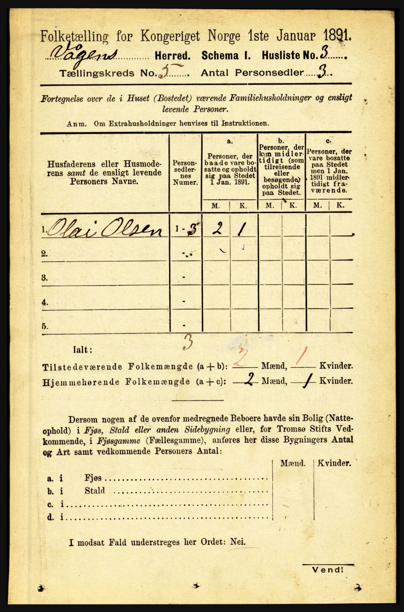 RA, 1891 census for 1865 Vågan, 1891, p. 1552