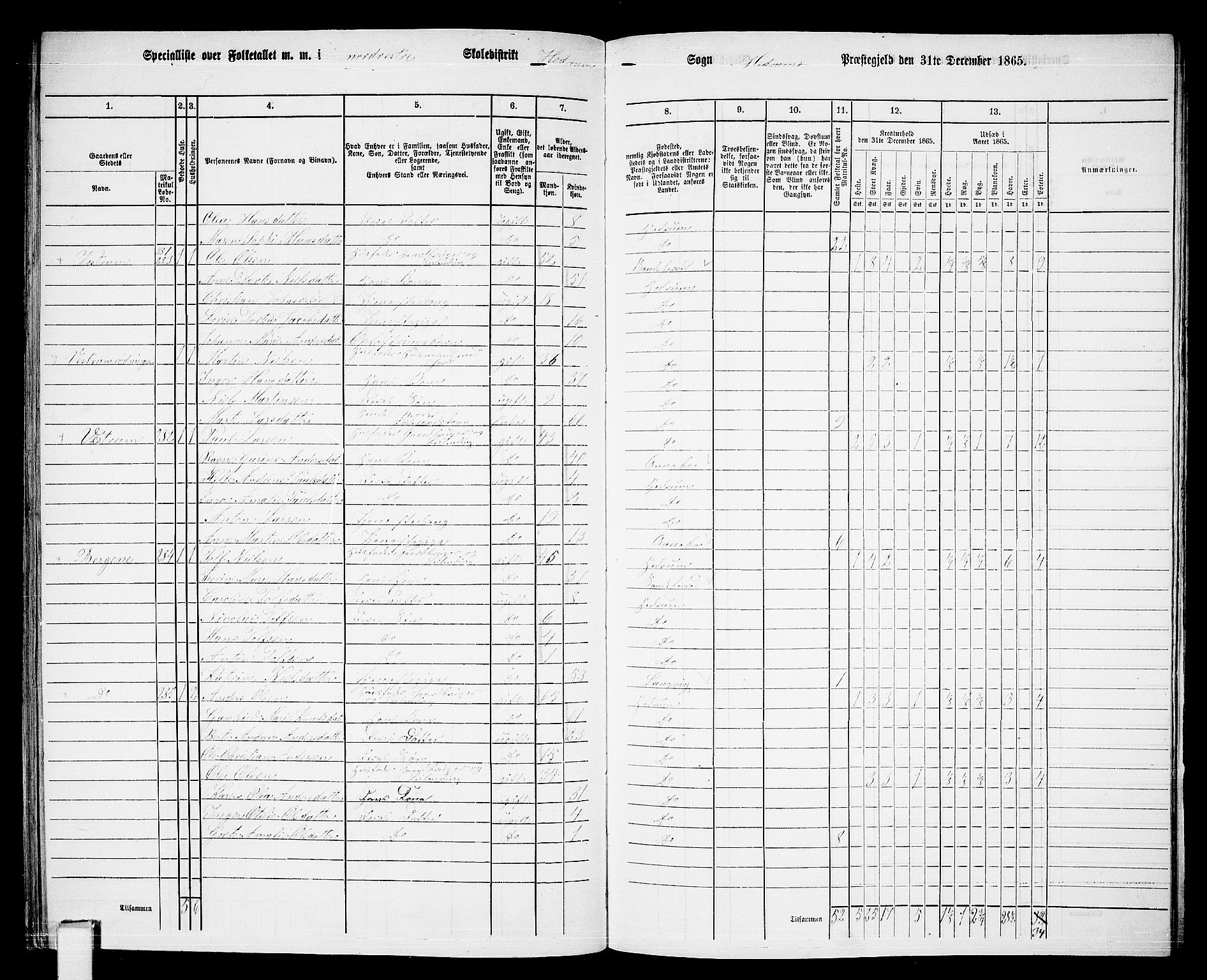 RA, 1865 census for Hedrum, 1865, p. 96