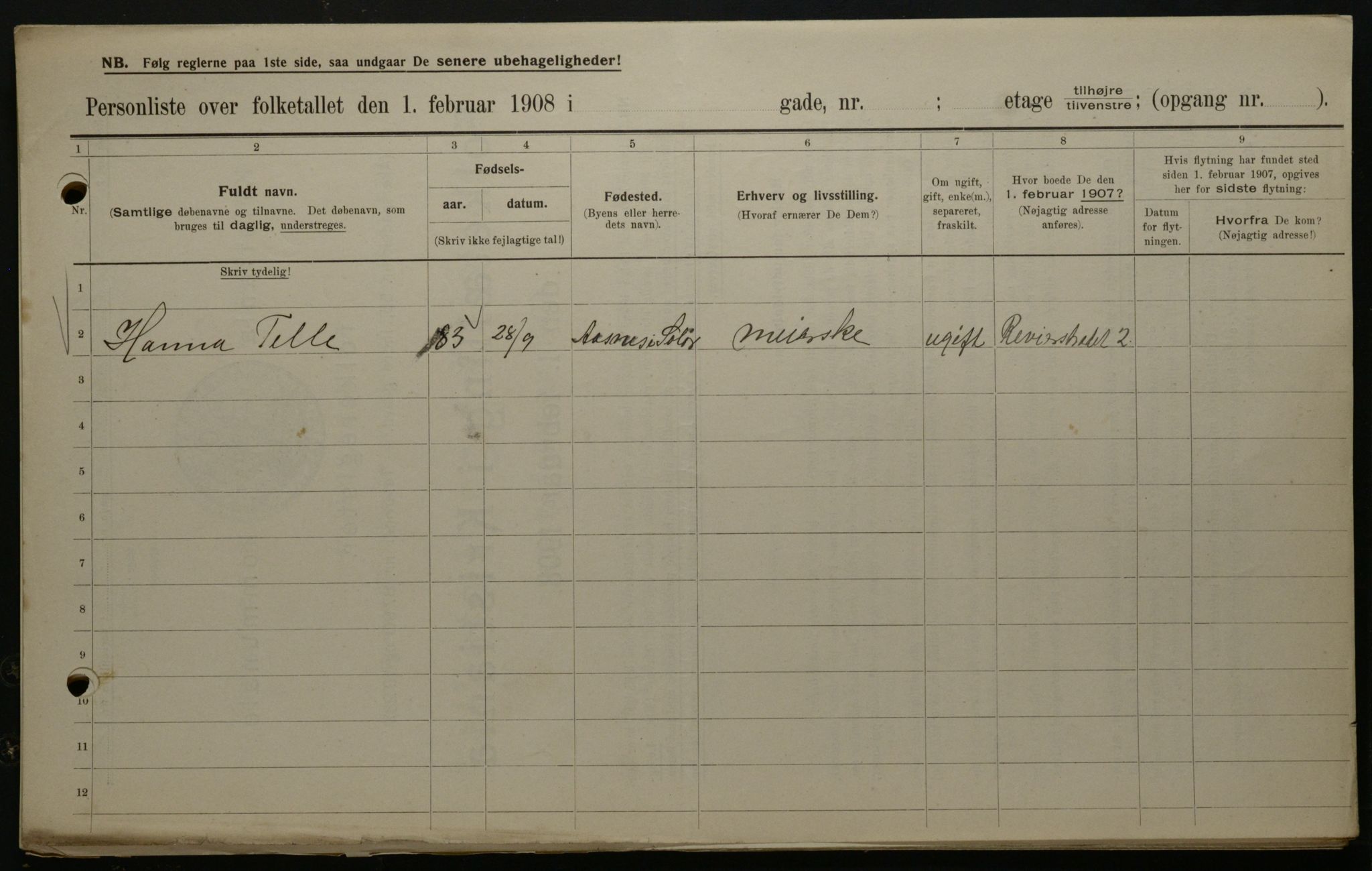 OBA, Municipal Census 1908 for Kristiania, 1908, p. 74453