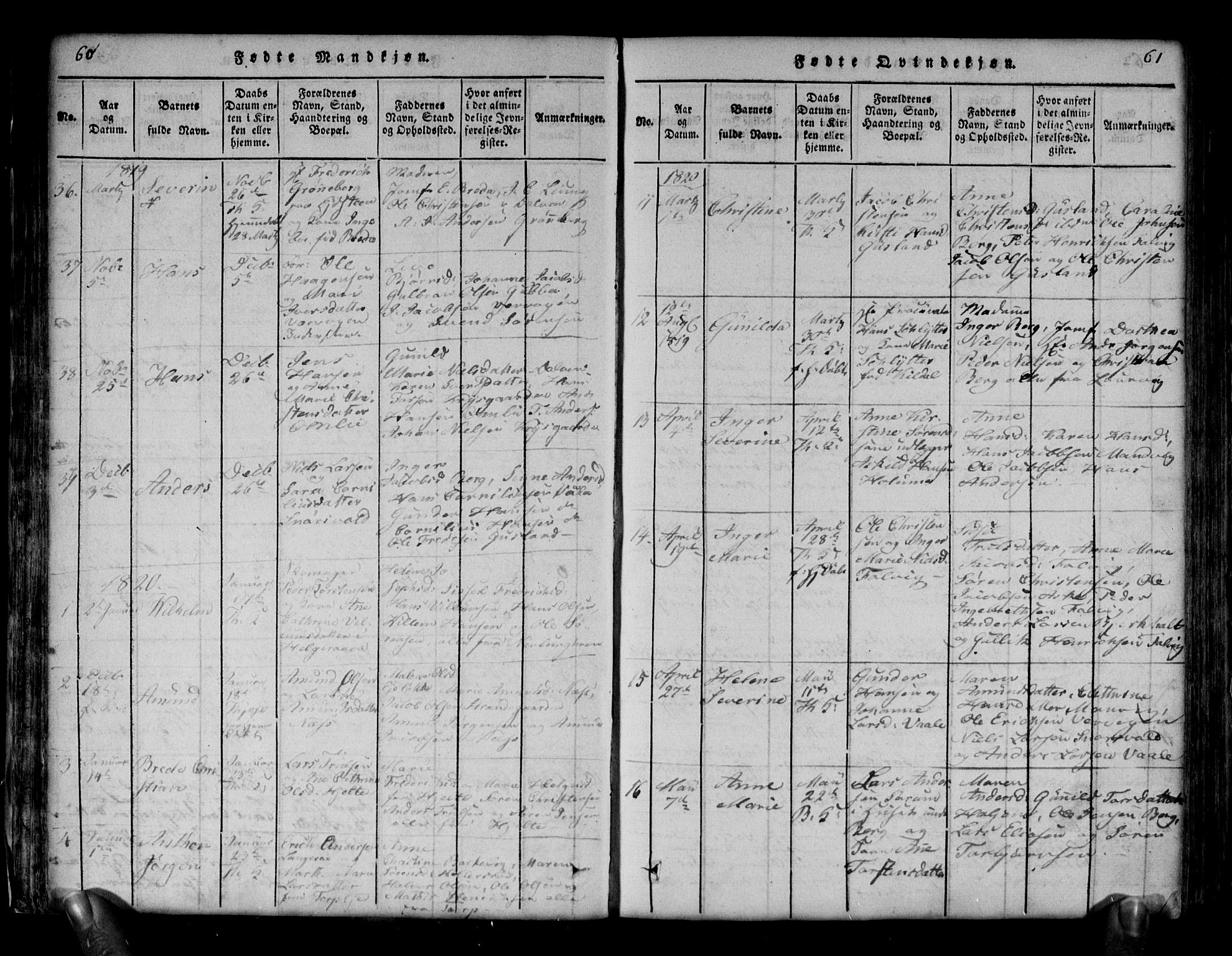 Brunlanes kirkebøker, AV/SAKO-A-342/G/Ga/L0001: Parish register (copy) no. I 1, 1814-1834, p. 60-61