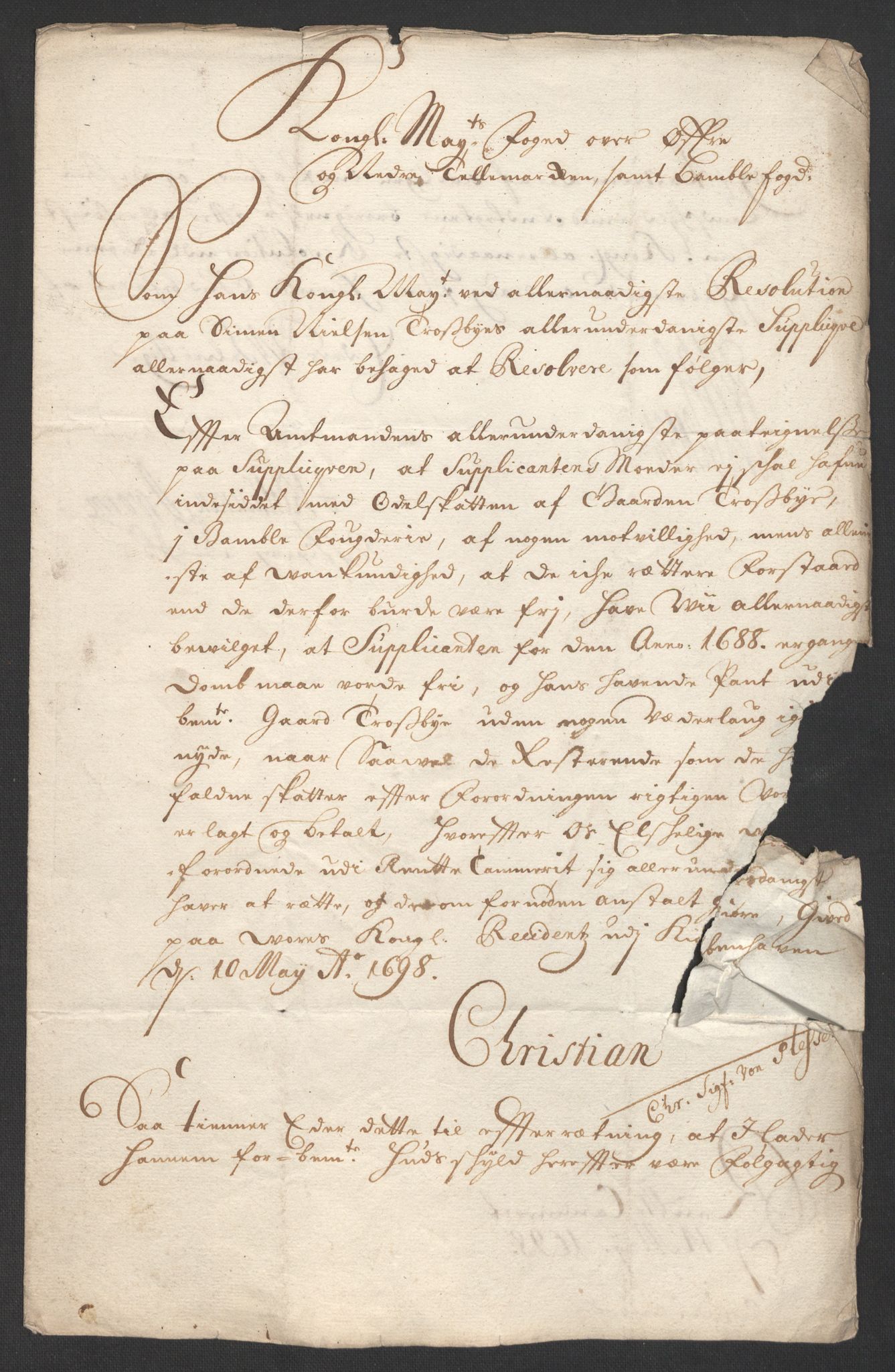 Rentekammeret inntil 1814, Reviderte regnskaper, Fogderegnskap, AV/RA-EA-4092/R36/L2099: Fogderegnskap Øvre og Nedre Telemark og Bamble, 1698, p. 278