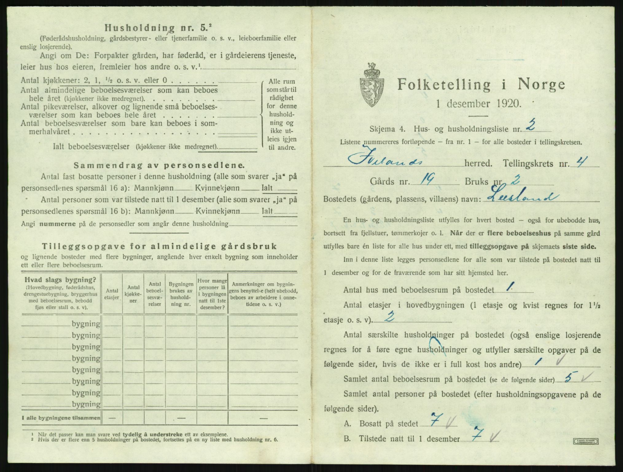 SAK, 1920 census for Iveland, 1920, p. 195