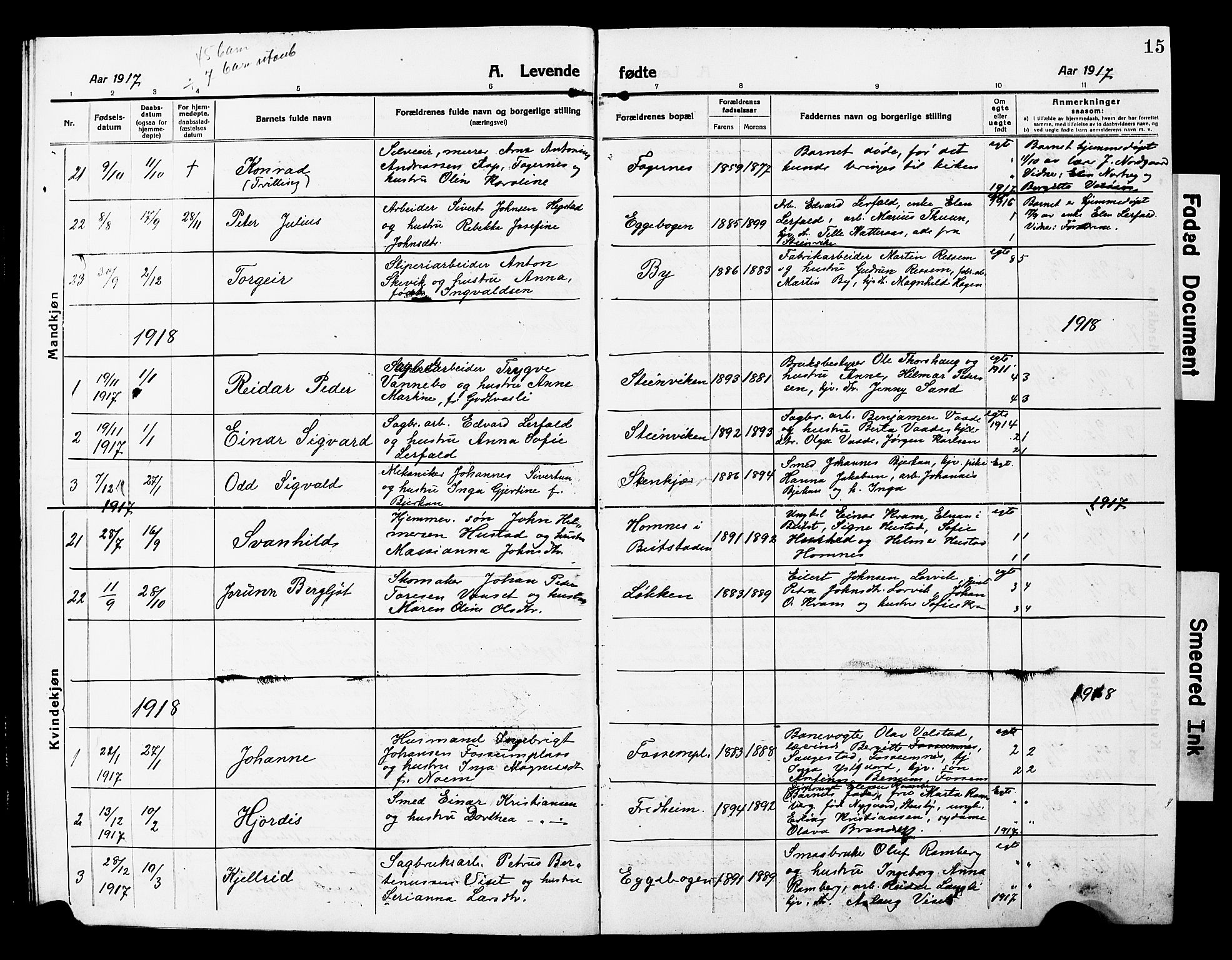 Ministerialprotokoller, klokkerbøker og fødselsregistre - Nord-Trøndelag, AV/SAT-A-1458/740/L0382: Parish register (copy) no. 740C03, 1915-1927, p. 15