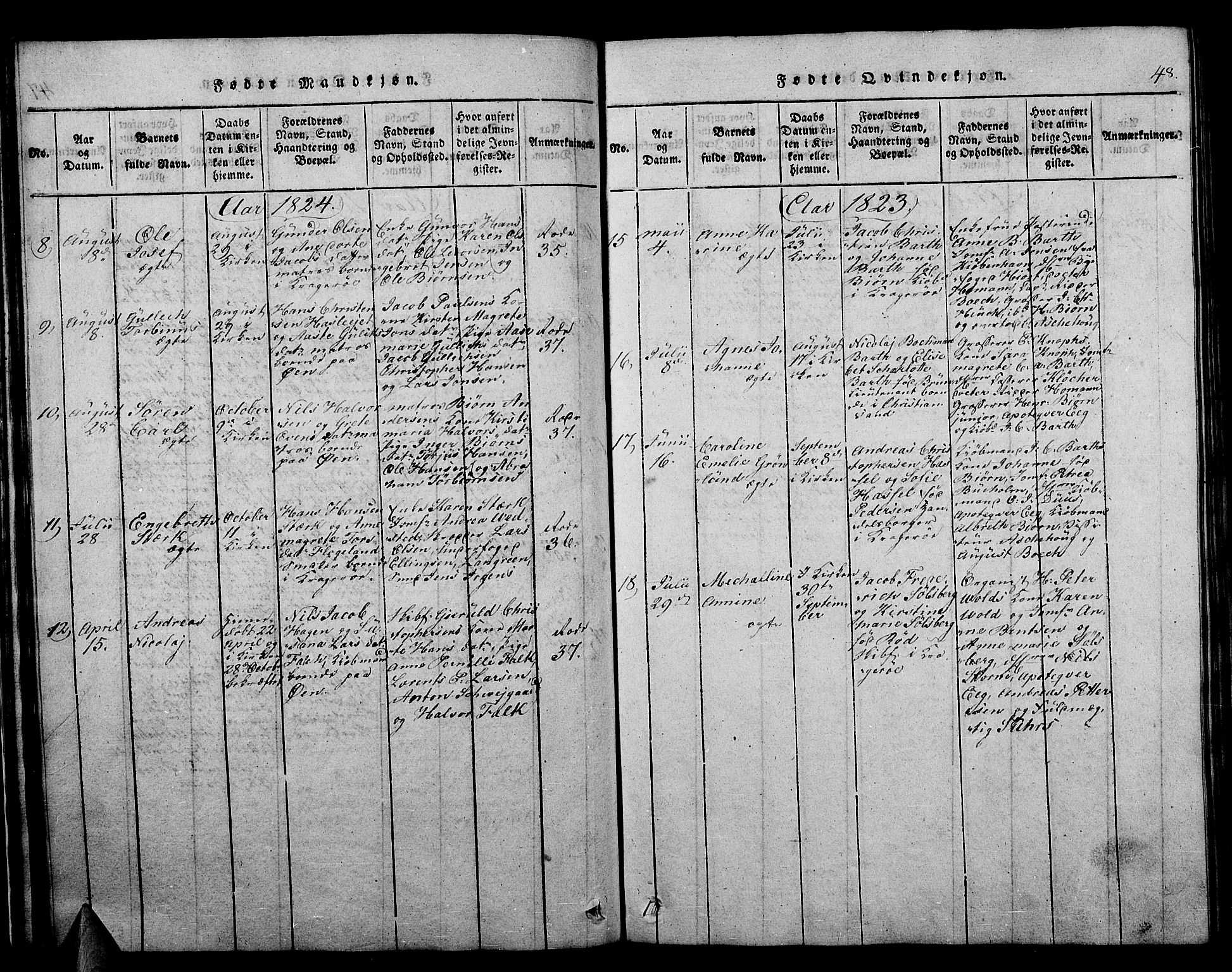 Kragerø kirkebøker, SAKO/A-278/F/Fa/L0004: Parish register (official) no. 4, 1814-1831, p. 48