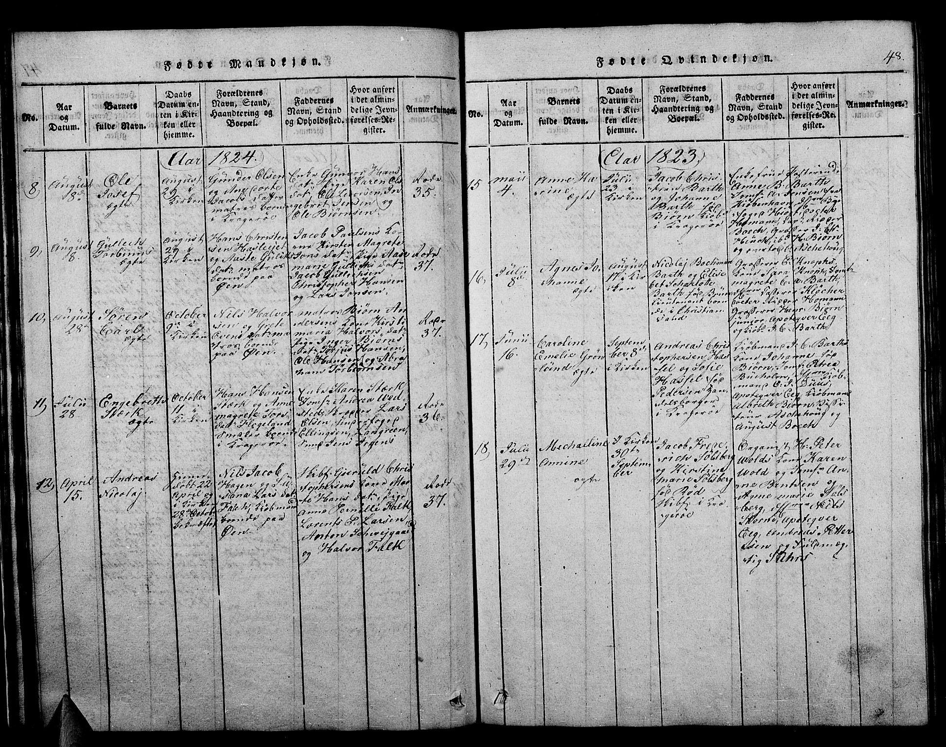 Kragerø kirkebøker, AV/SAKO-A-278/F/Fa/L0004: Parish register (official) no. 4, 1814-1831, p. 48