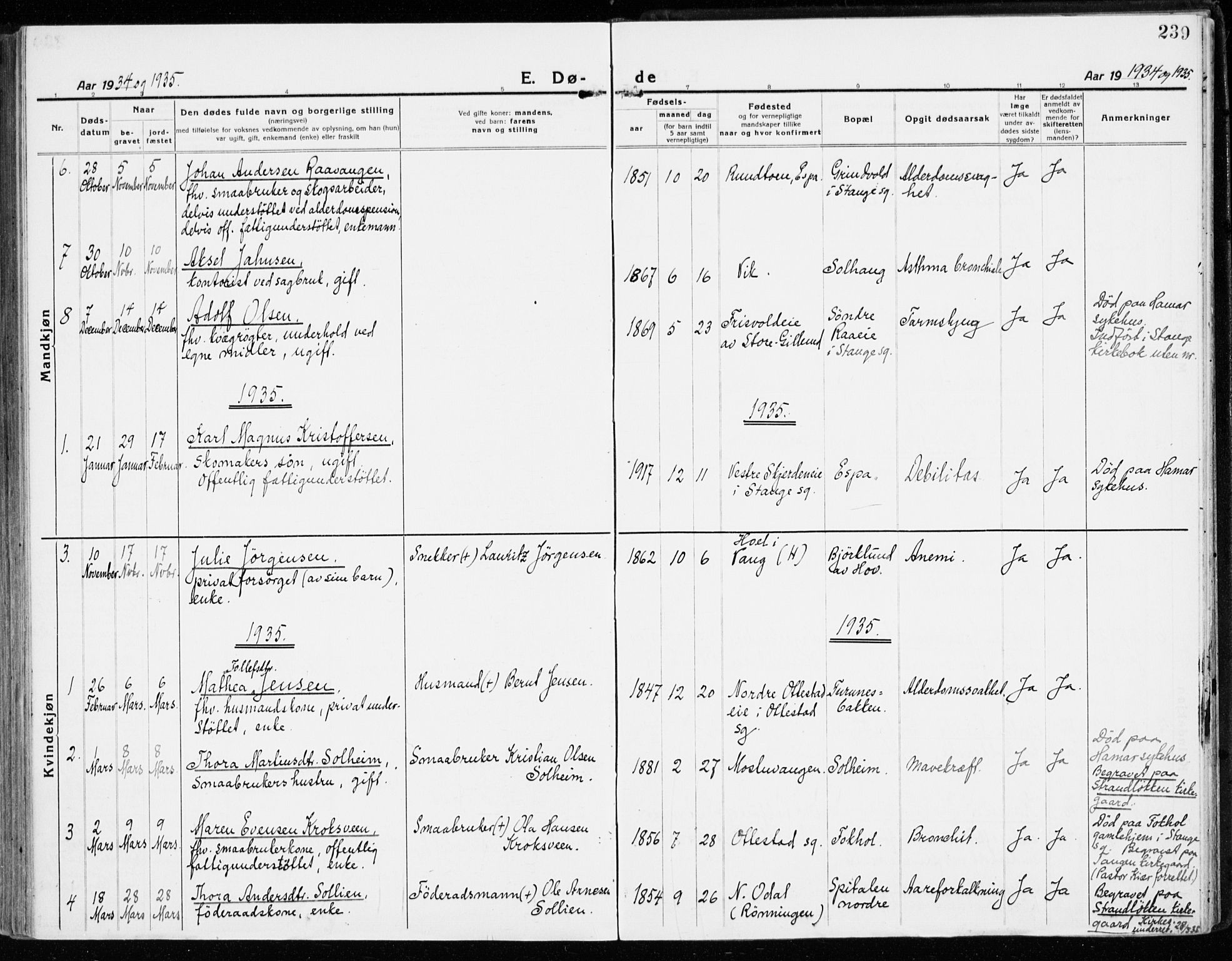 Stange prestekontor, SAH/PREST-002/K/L0025: Parish register (official) no. 25, 1921-1945, p. 239