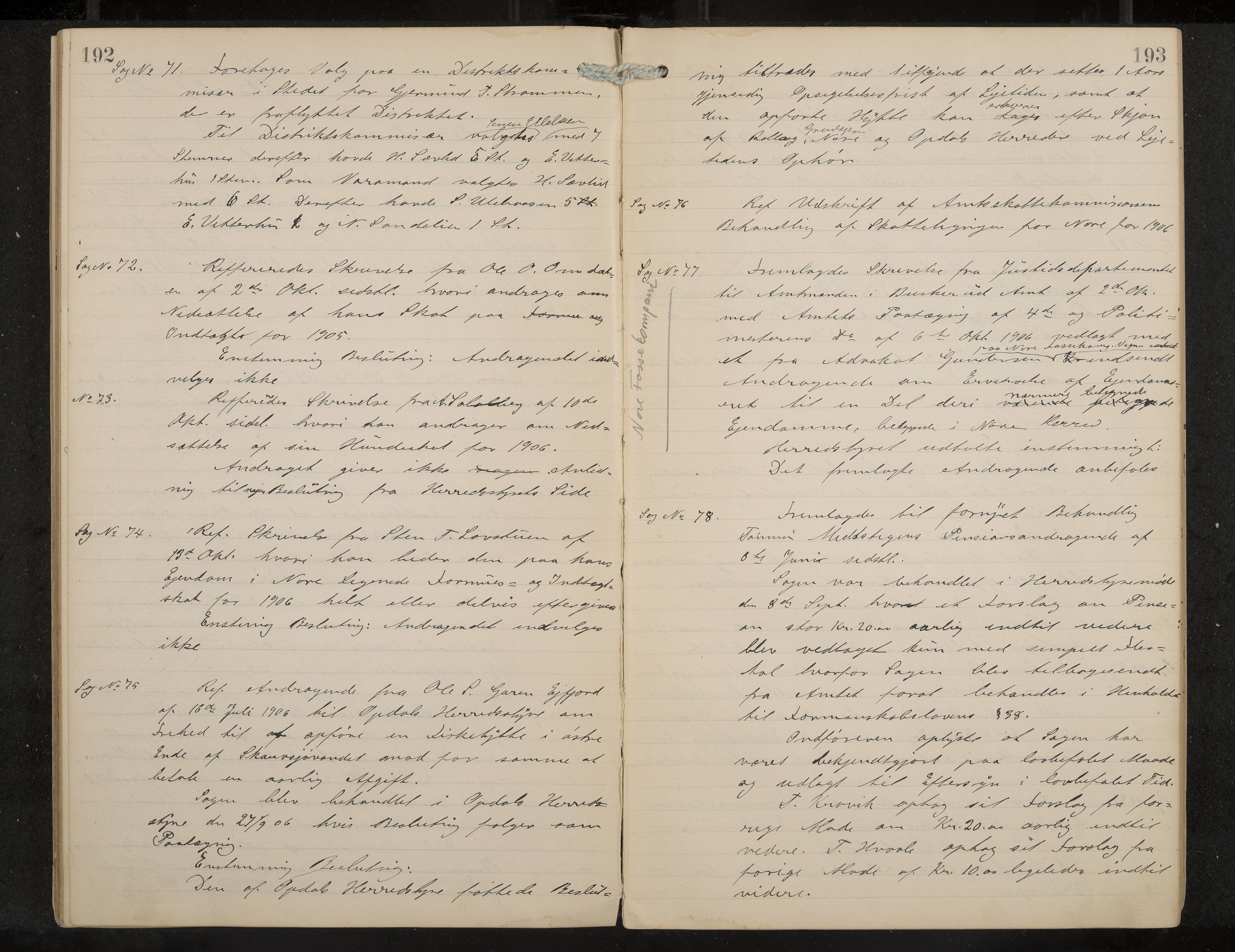 Nore formannskap og sentraladministrasjon, IKAK/0633021-2/A/Aa/L0001: Møtebok, 1901-1911, p. 192-193