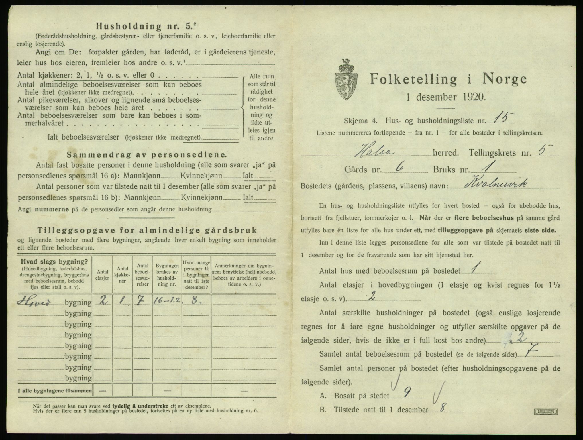 SAT, 1920 census for Halsa, 1920, p. 318