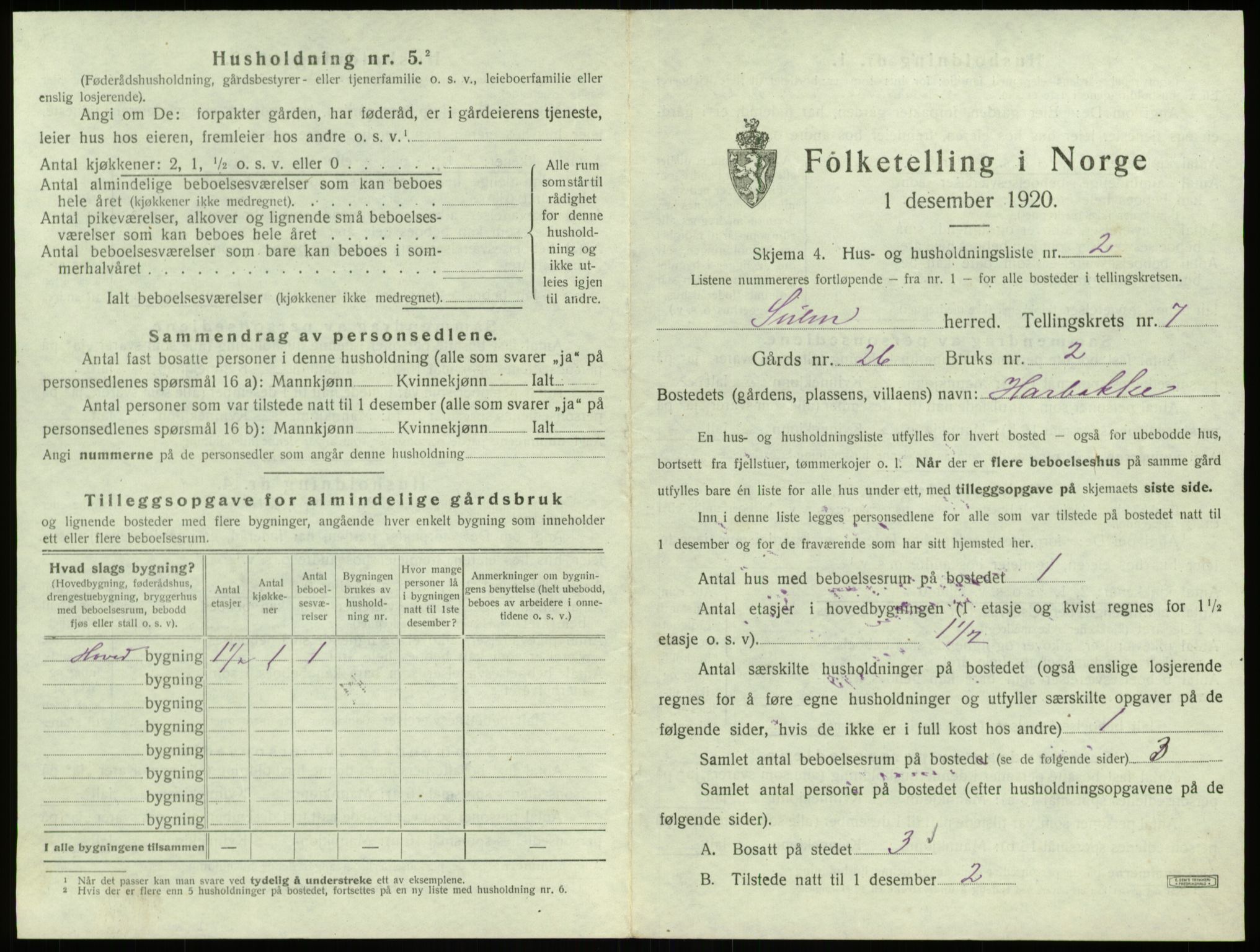 SAB, 1920 census for Solund, 1920, p. 397