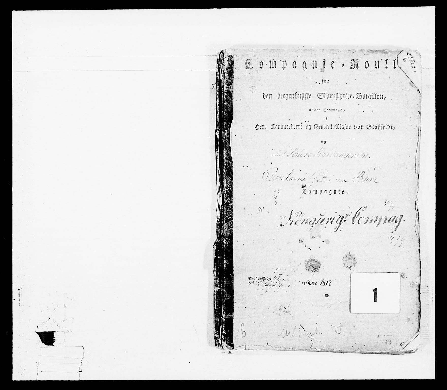 Generalitets- og kommissariatskollegiet, Det kongelige norske kommissariatskollegium, AV/RA-EA-5420/E/Eh/L0100: Bergenhusiske skarpskytterbataljon, 1812, p. 5