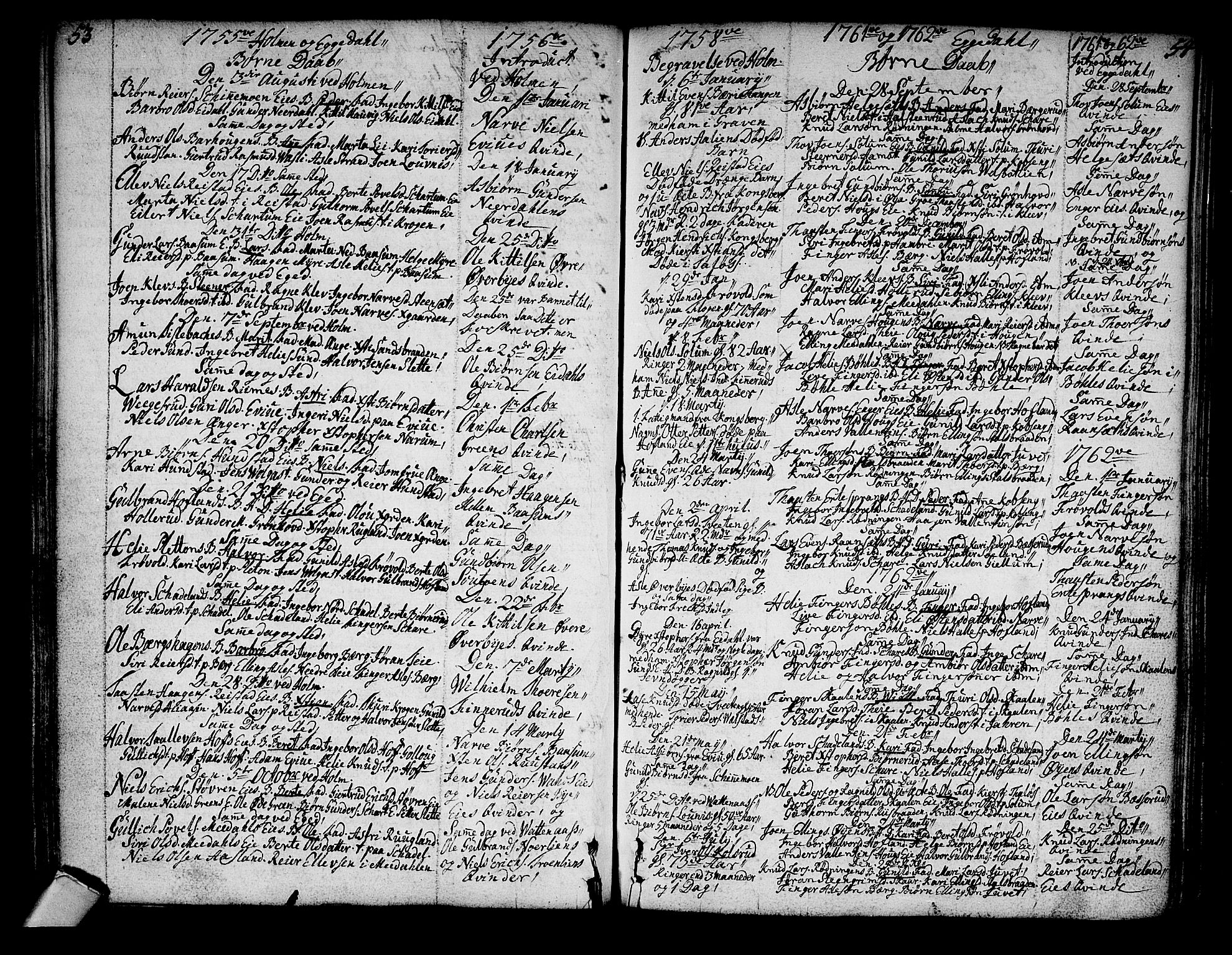 Sigdal kirkebøker, AV/SAKO-A-245/F/Fa/L0001: Parish register (official) no. I 1, 1722-1777, p. 53-54