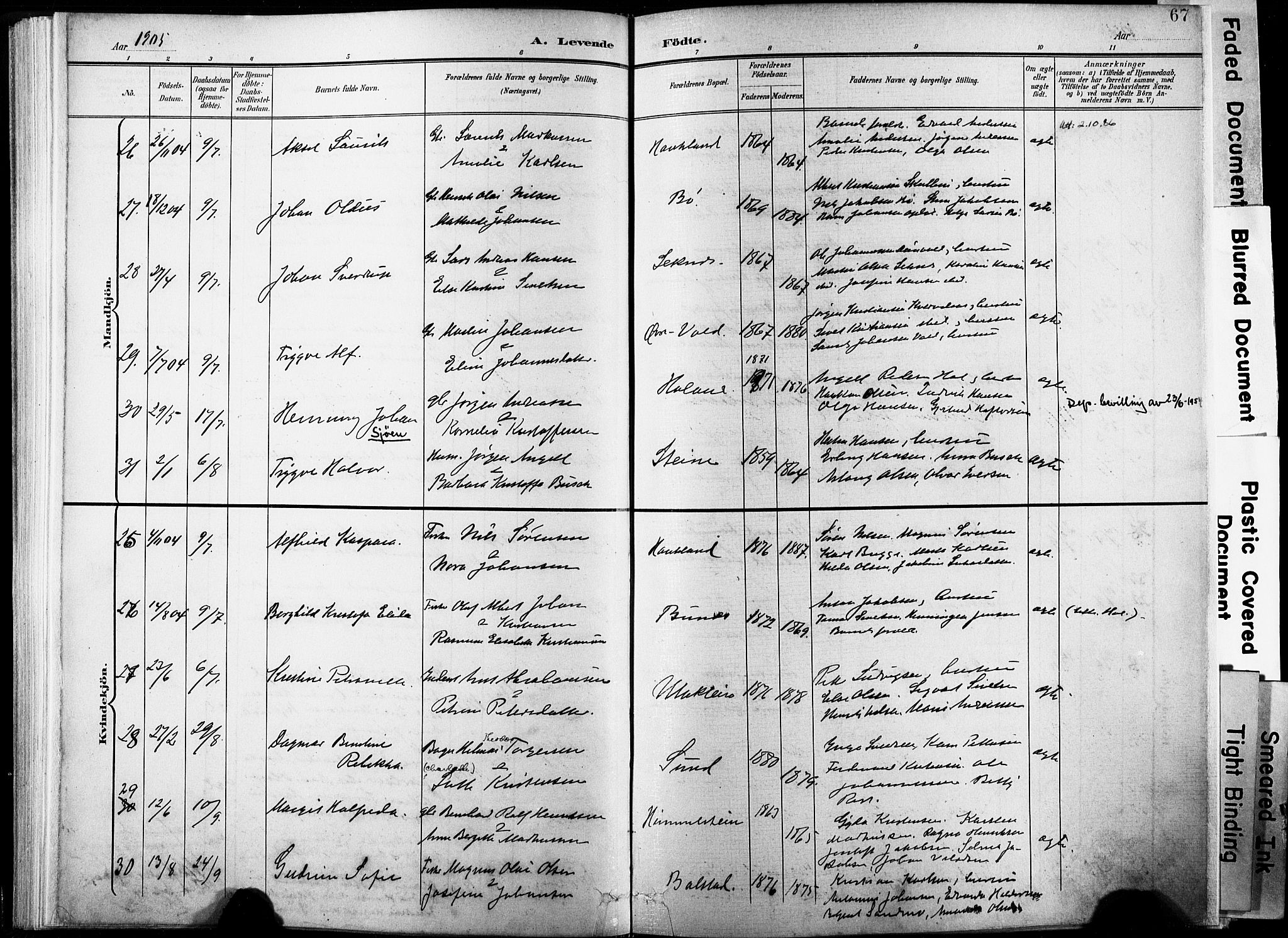 Ministerialprotokoller, klokkerbøker og fødselsregistre - Nordland, SAT/A-1459/881/L1151: Parish register (official) no. 881A04, 1899-1907, p. 67