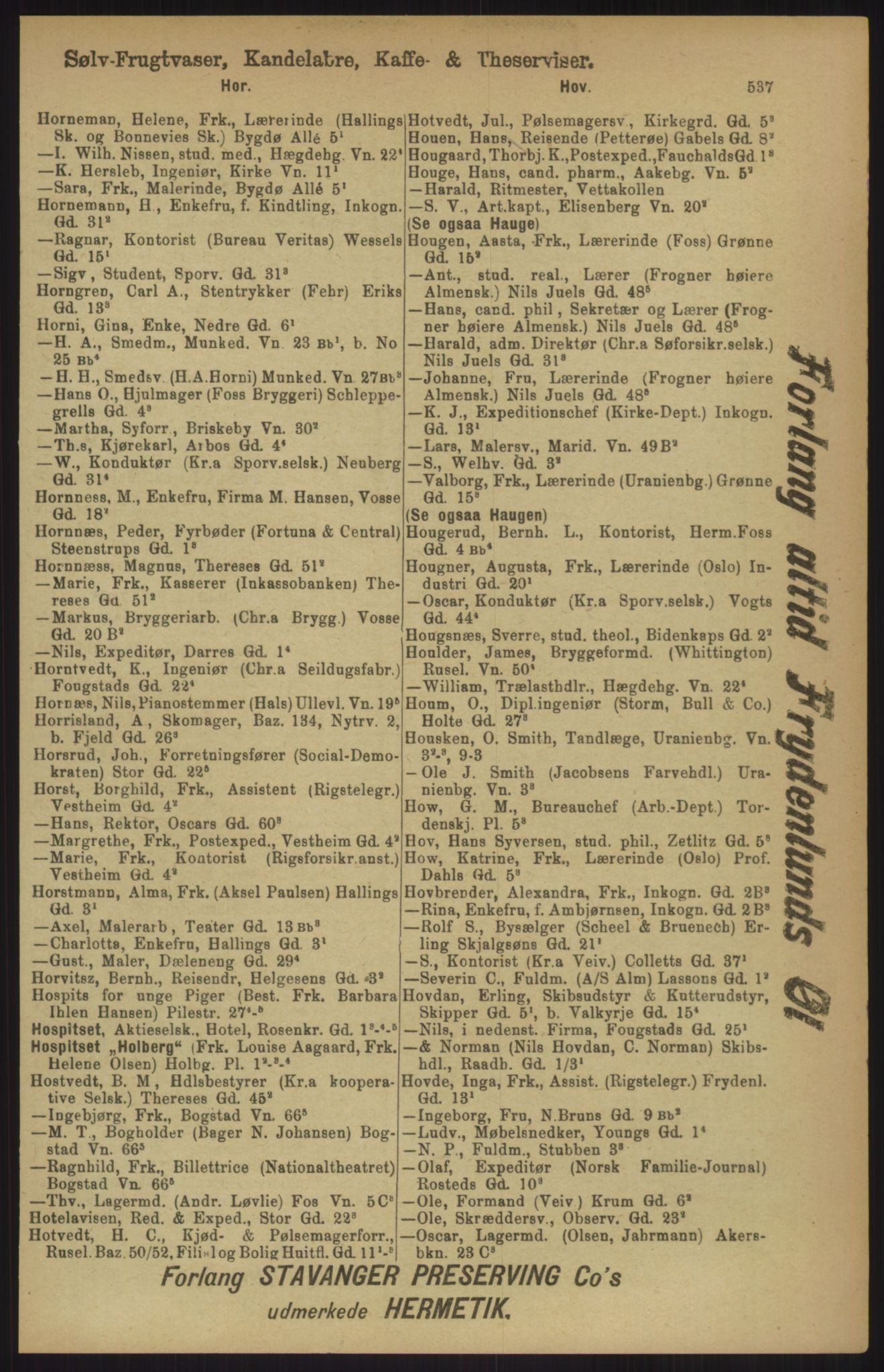 Kristiania/Oslo adressebok, PUBL/-, 1911, p. 537