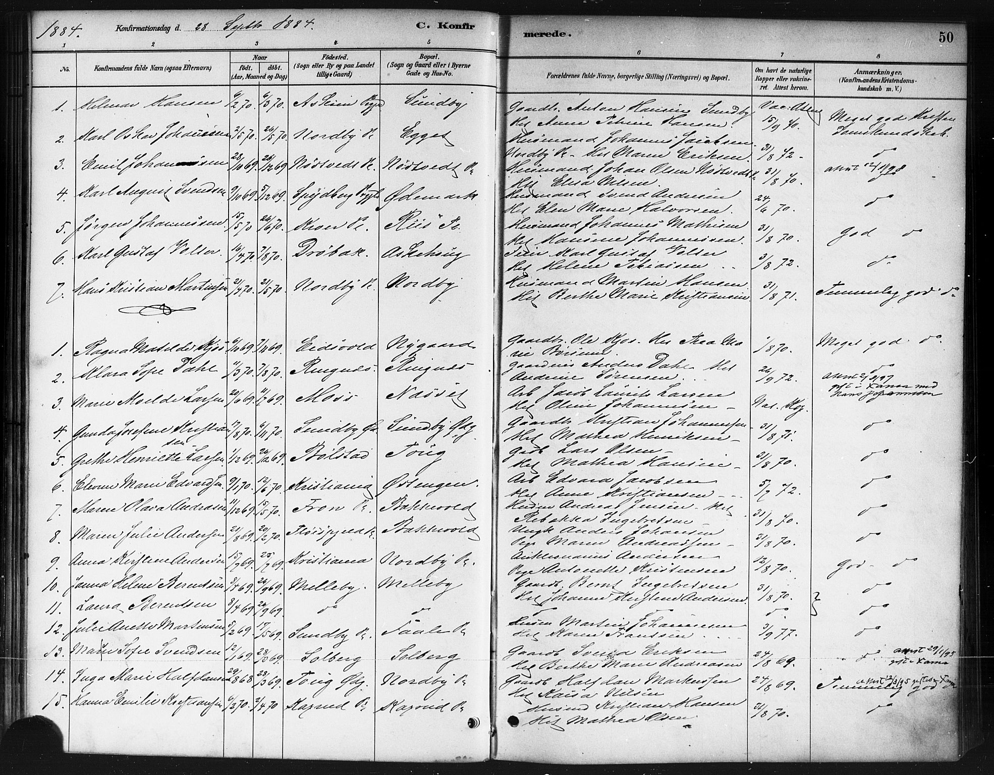 Ås prestekontor Kirkebøker, SAO/A-10894/F/Fb/L0001: Parish register (official) no. II 1, 1881-1895, p. 50
