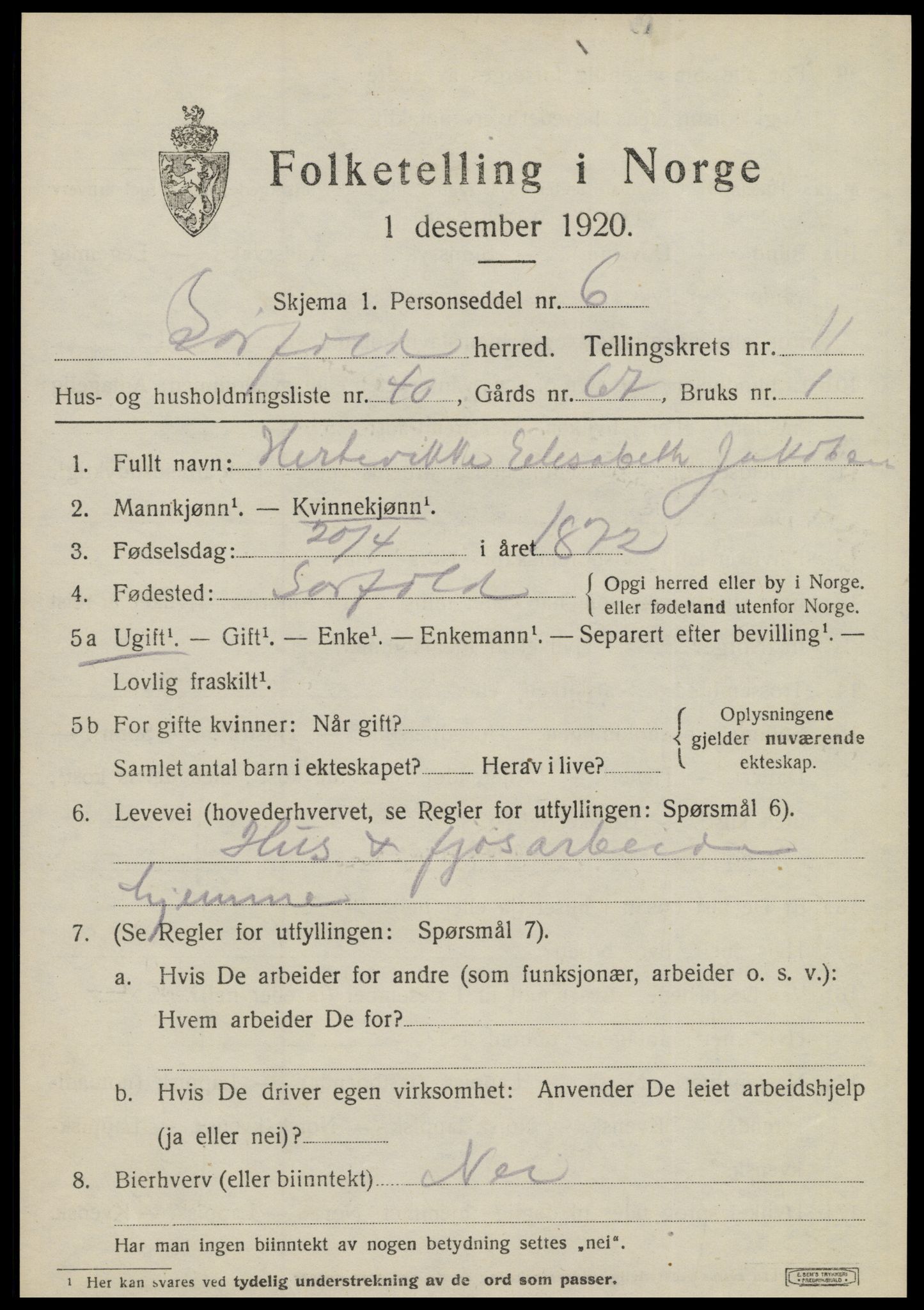 SAT, 1920 census for Sørfold, 1920, p. 6089