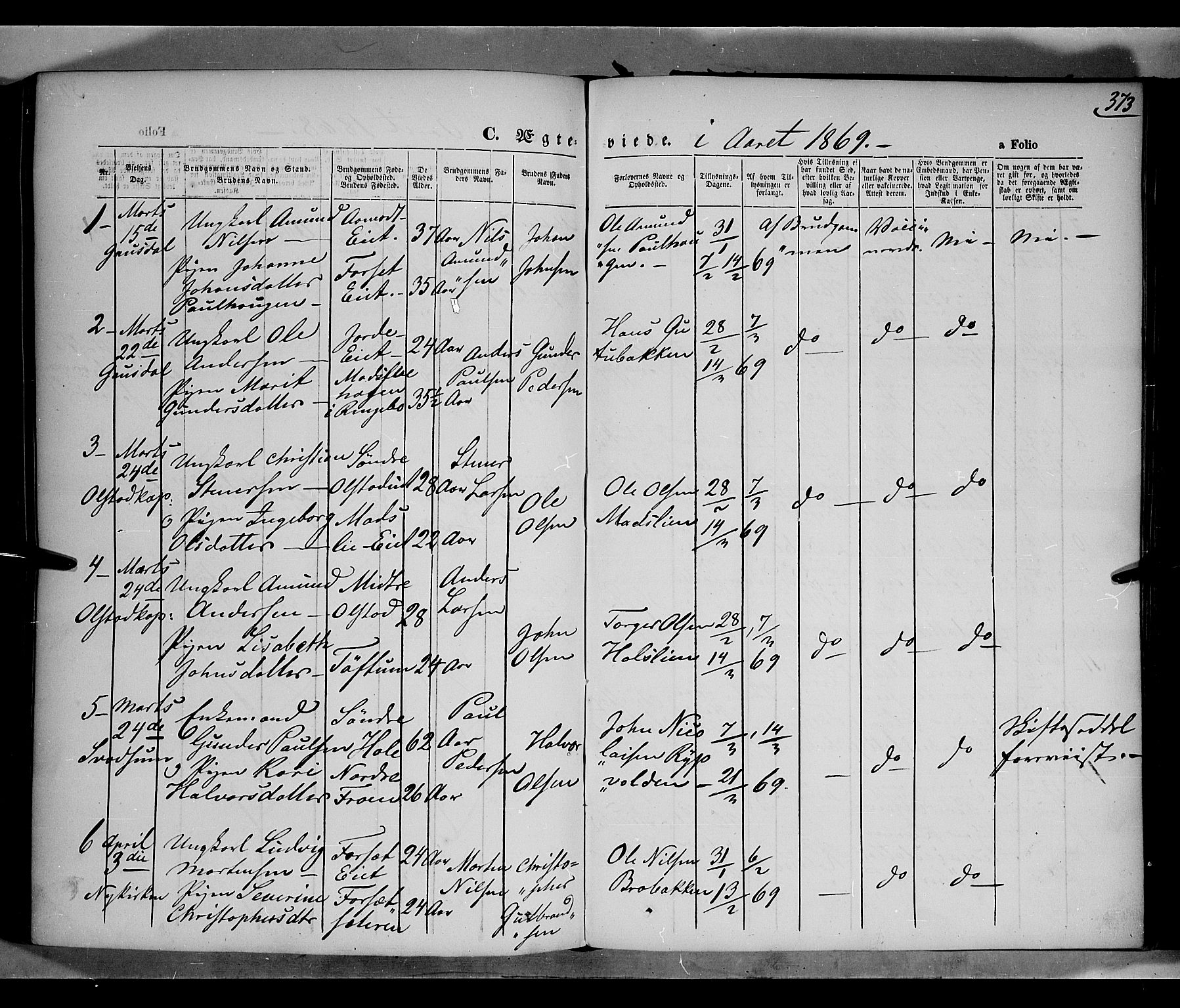 Gausdal prestekontor, SAH/PREST-090/H/Ha/Haa/L0009: Parish register (official) no. 9, 1862-1873, p. 373