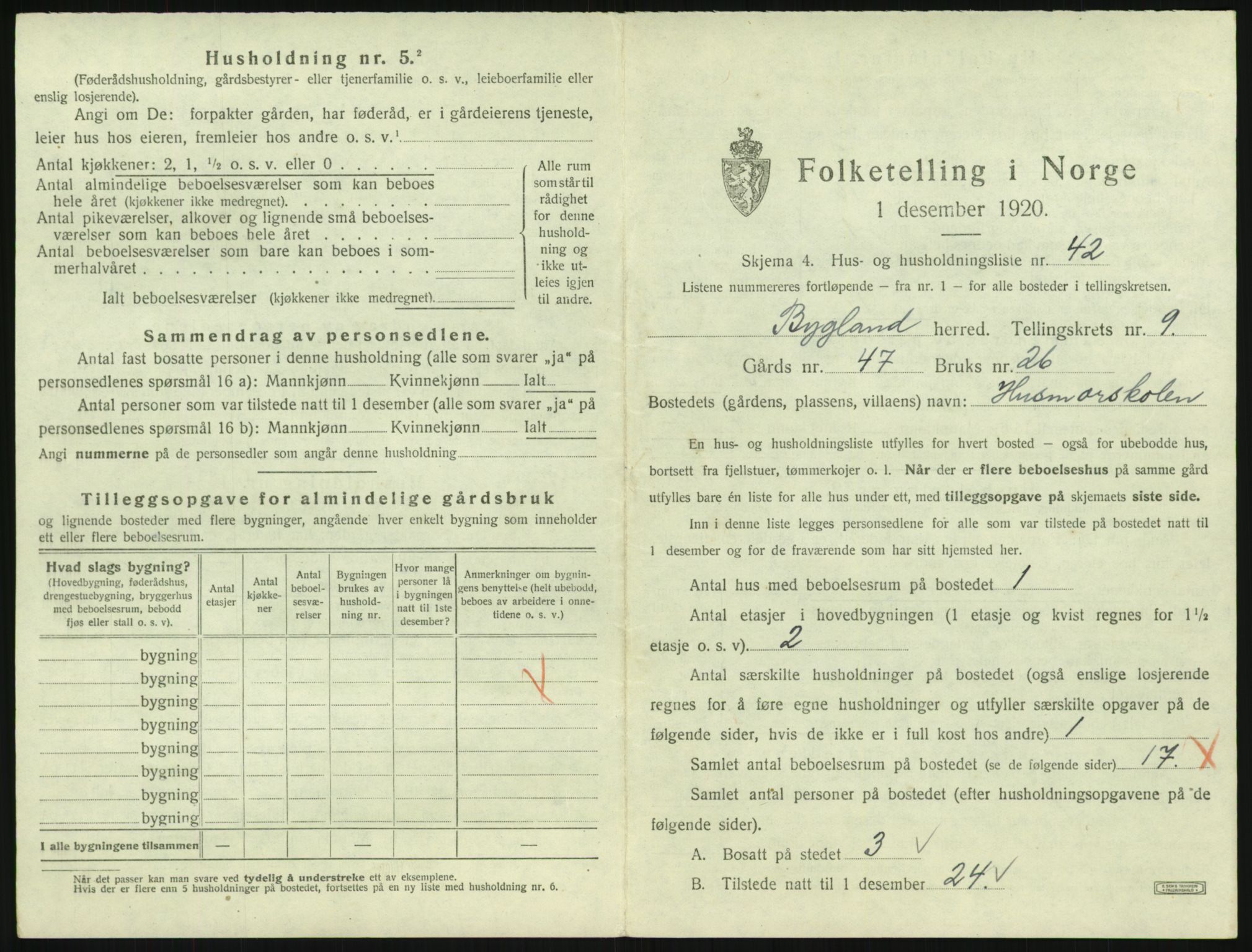 SAK, 1920 census for Bygland, 1920, p. 551