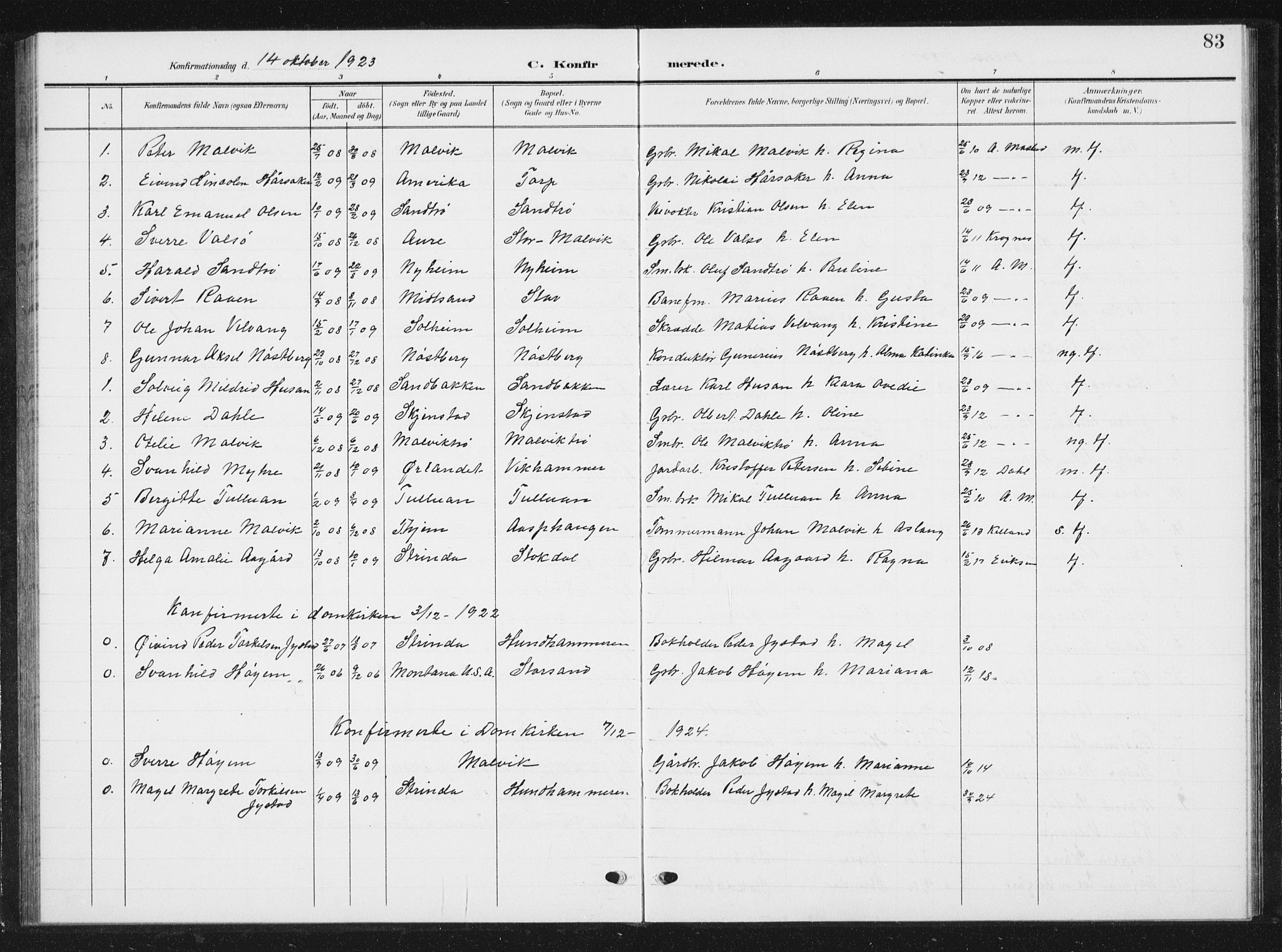 Ministerialprotokoller, klokkerbøker og fødselsregistre - Sør-Trøndelag, SAT/A-1456/616/L0424: Parish register (copy) no. 616C07, 1904-1940, p. 83