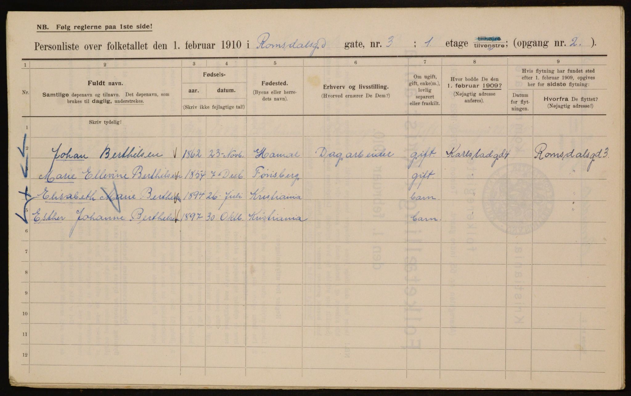 OBA, Municipal Census 1910 for Kristiania, 1910, p. 79524