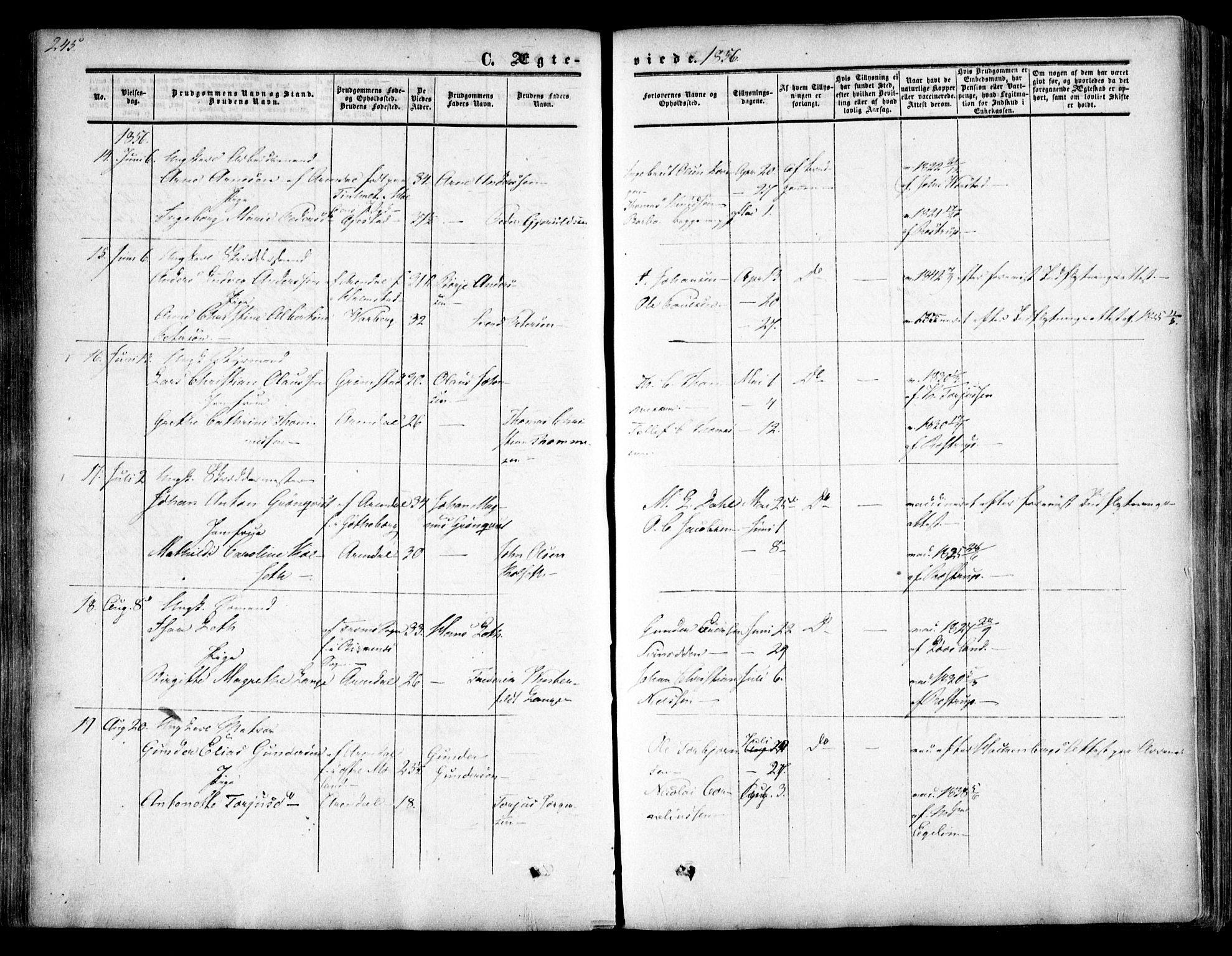 Arendal sokneprestkontor, Trefoldighet, SAK/1111-0040/F/Fa/L0006: Parish register (official) no. A 6, 1855-1868, p. 245