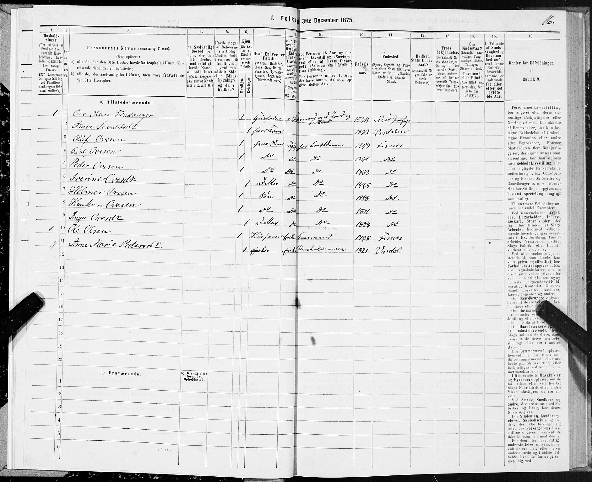 SAT, 1875 census for 1748P Fosnes, 1875, p. 1016