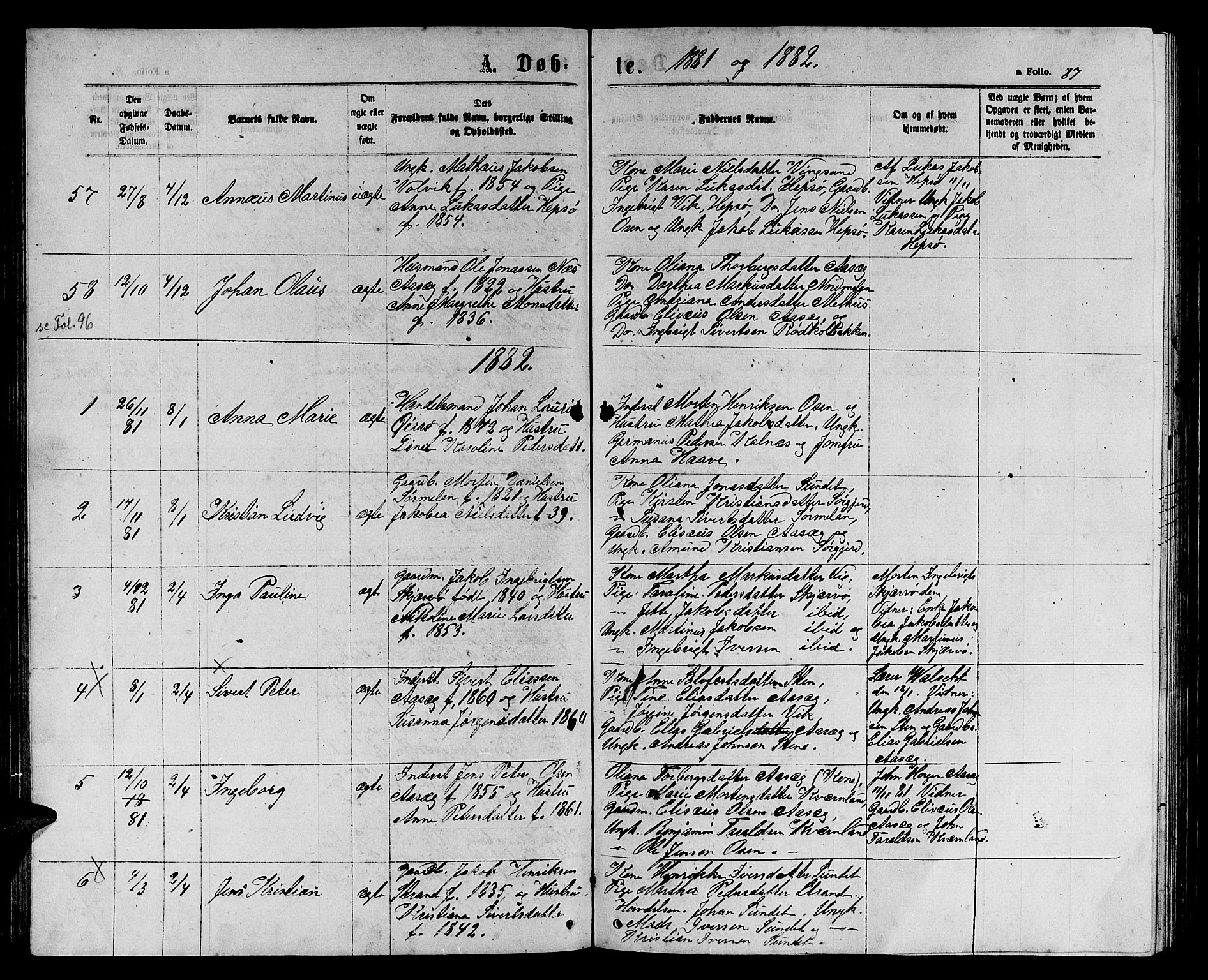 Ministerialprotokoller, klokkerbøker og fødselsregistre - Sør-Trøndelag, SAT/A-1456/658/L0725: Parish register (copy) no. 658C01, 1867-1882, p. 87