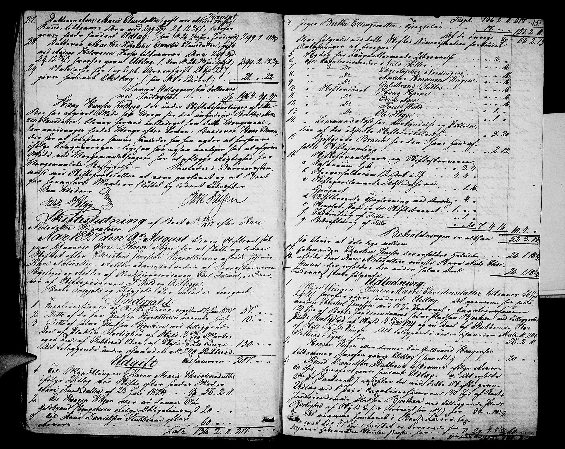 Eiker, Modum og Sigdal sorenskriveri, AV/SAKO-A-123/H/Hb/Hbc/L0001: Skifteutlodningsprotokoll, 1827-1835, p. 4b-5a