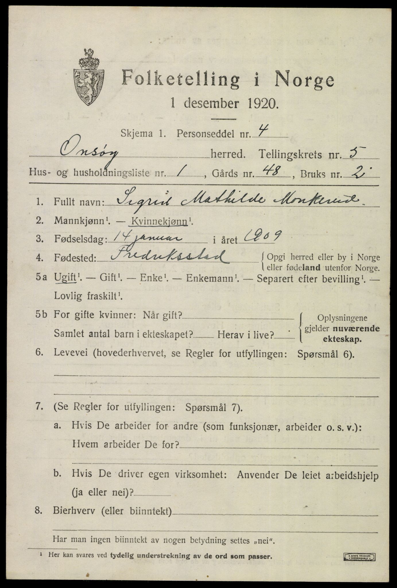 SAO, 1920 census for Onsøy, 1920, p. 6422