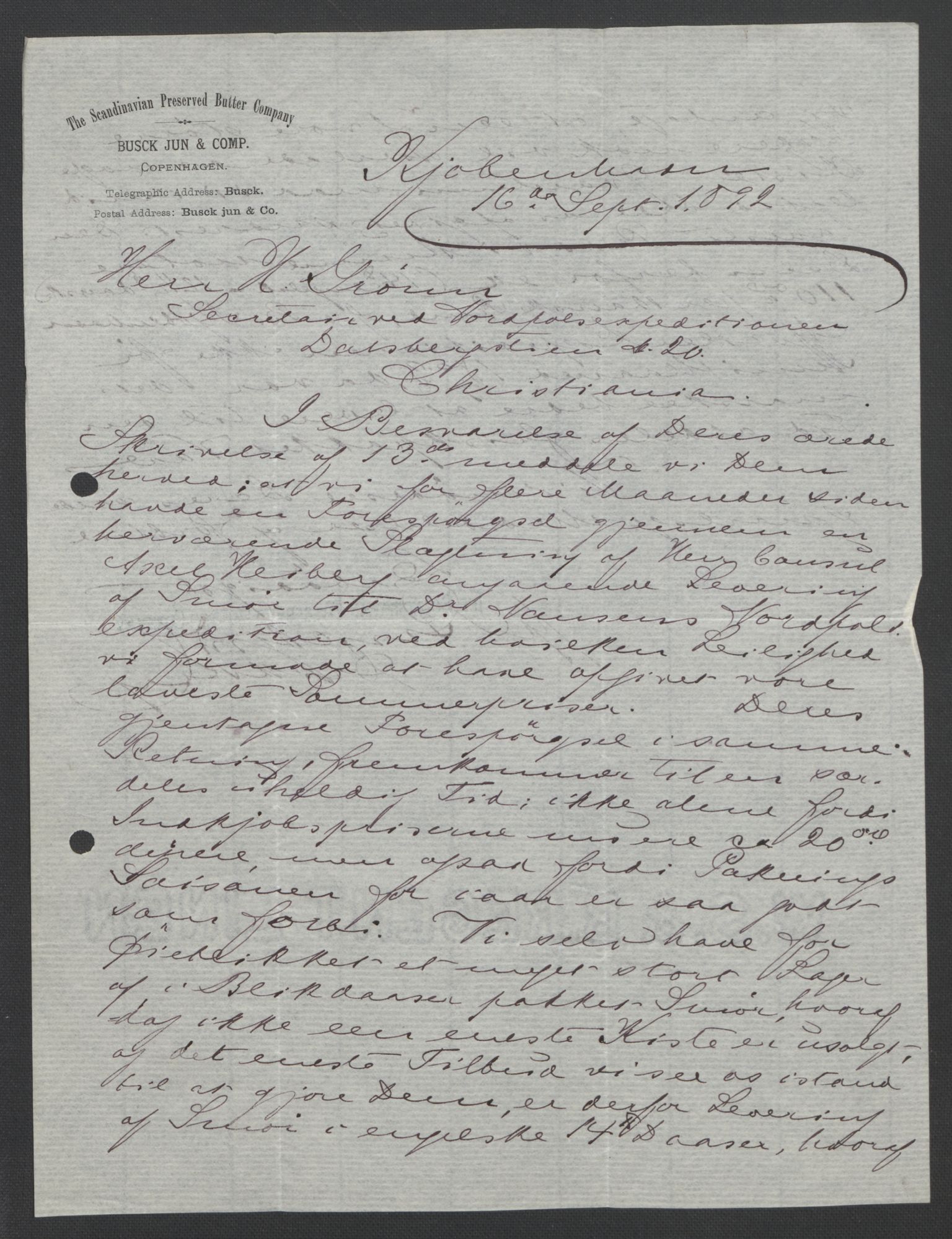 Arbeidskomitéen for Fridtjof Nansens polarekspedisjon, AV/RA-PA-0061/D/L0004: Innk. brev og telegrammer vedr. proviant og utrustning, 1892-1893, p. 125