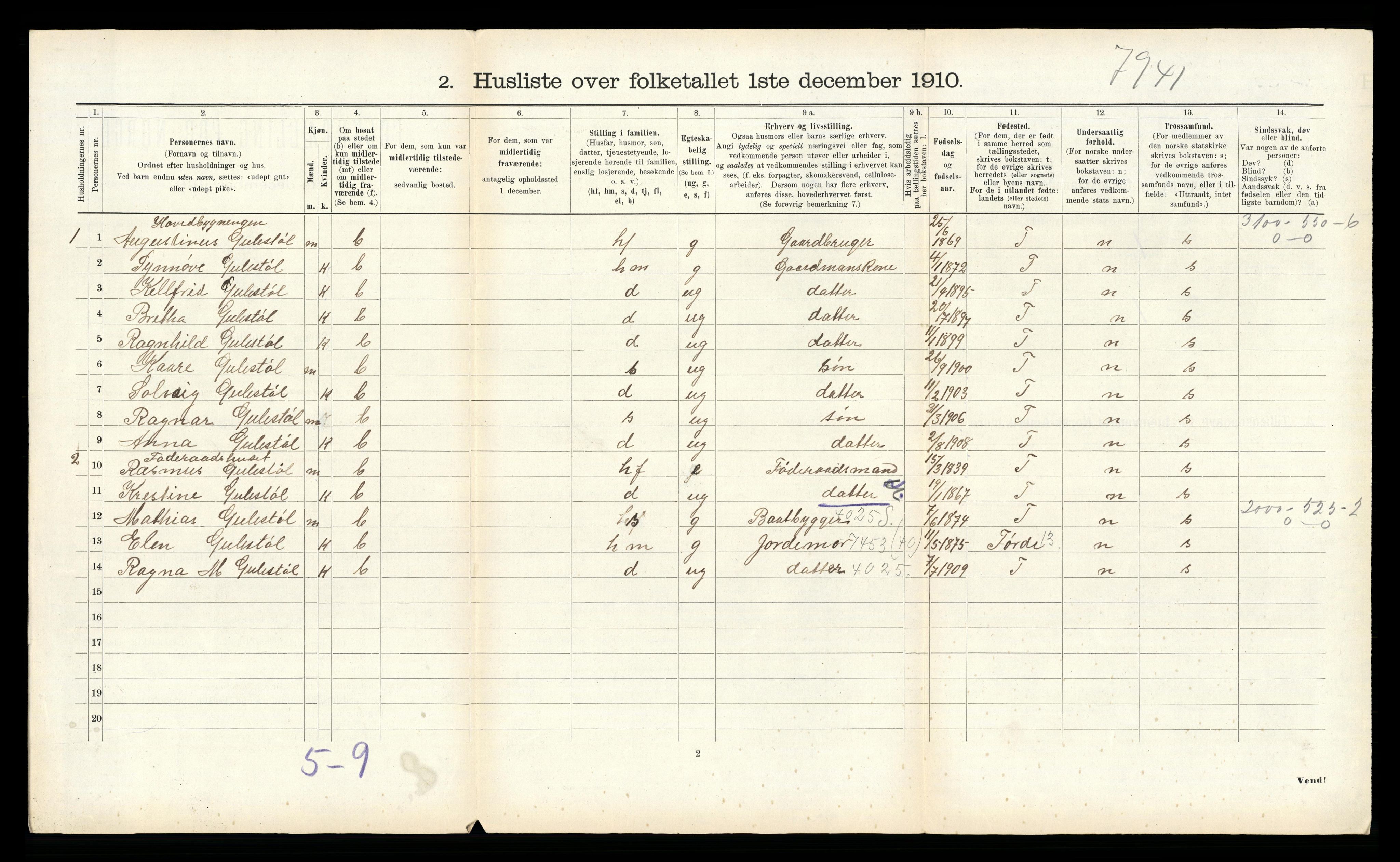 RA, 1910 census for Bremanger, 1910, p. 728