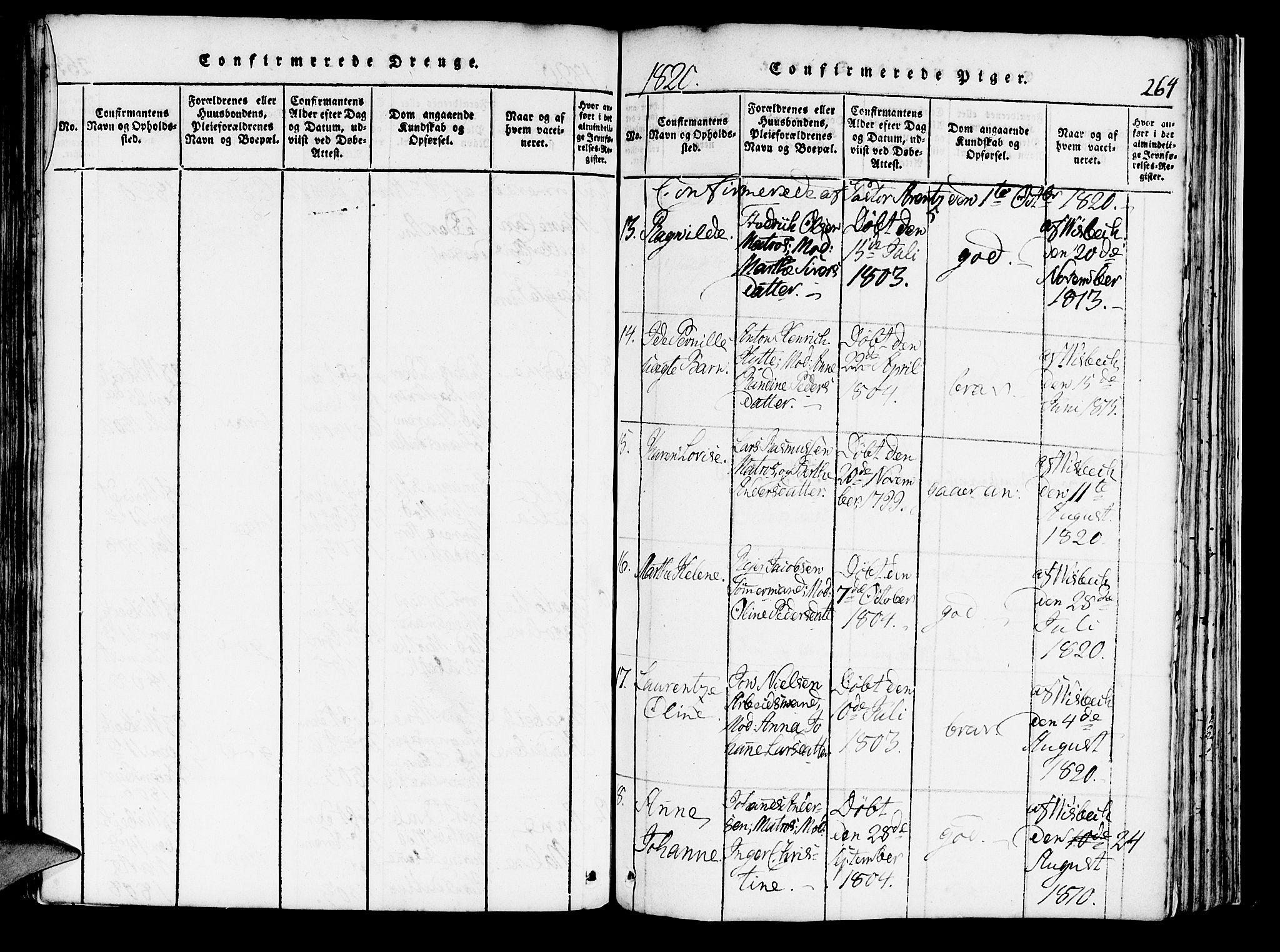 Domkirken sokneprestembete, AV/SAB-A-74801/H/Haa/L0010: Parish register (official) no. A 10, 1816-1821, p. 264