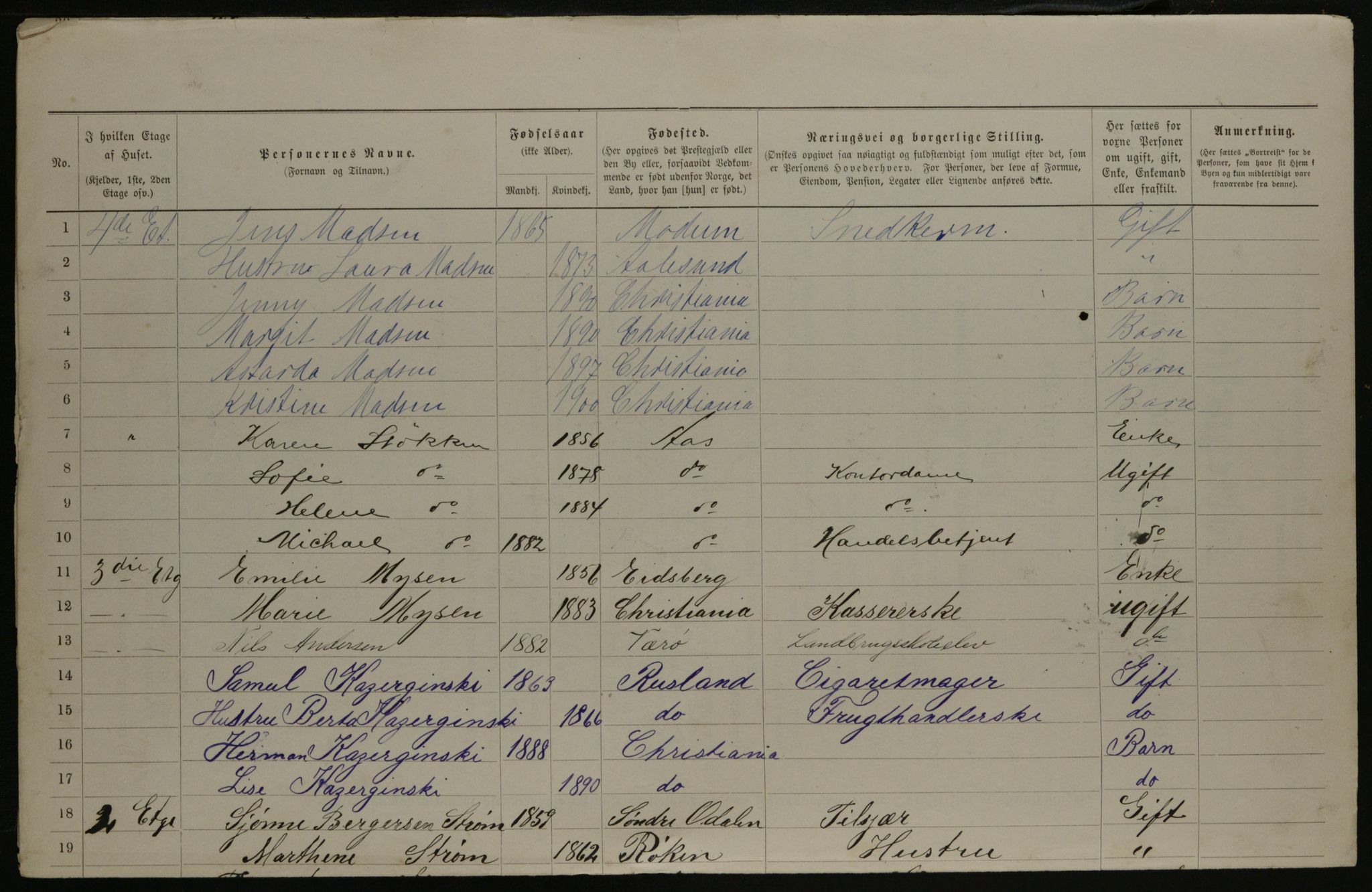 OBA, Municipal Census 1901 for Kristiania, 1901, p. 16787