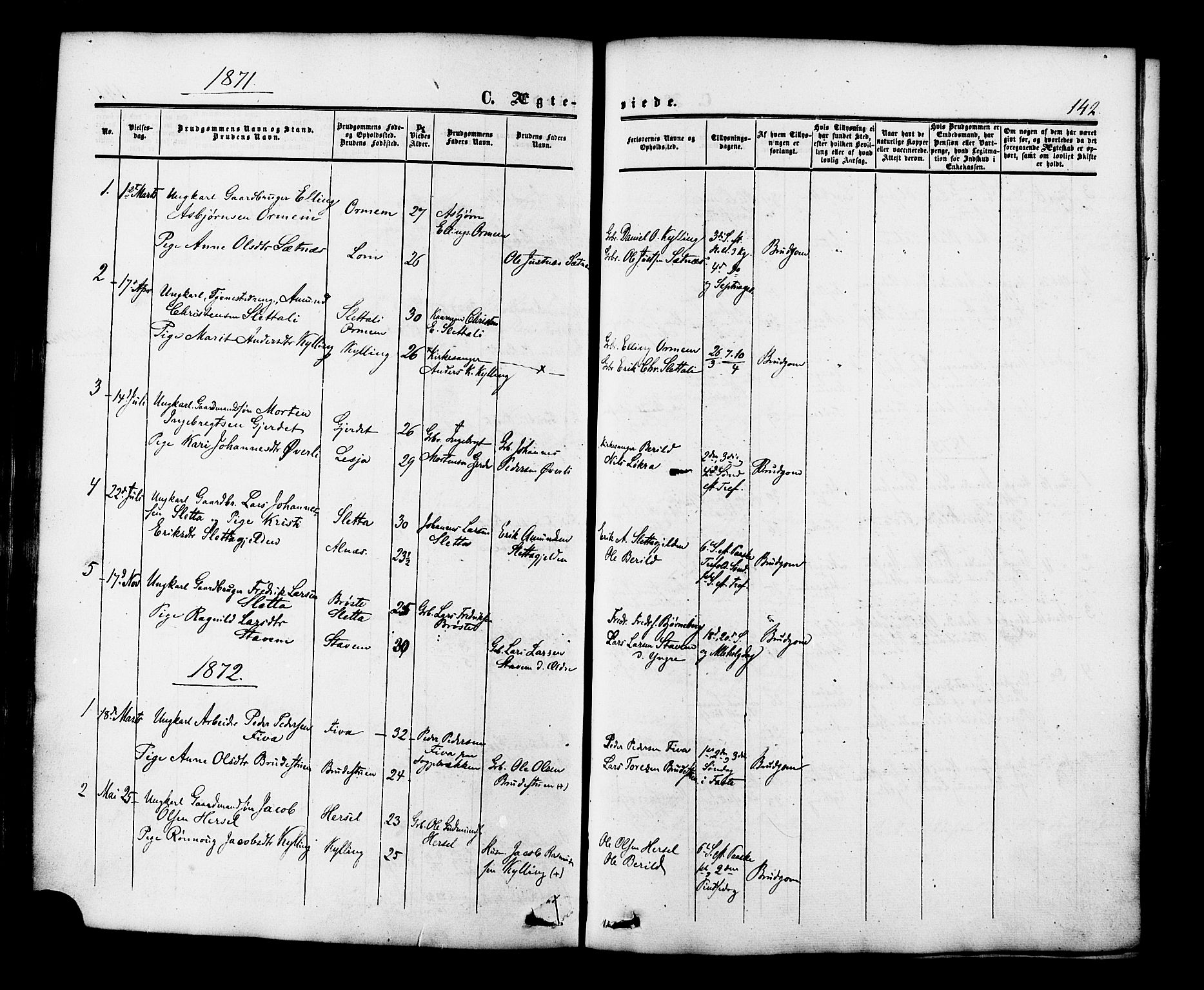 Ministerialprotokoller, klokkerbøker og fødselsregistre - Møre og Romsdal, AV/SAT-A-1454/546/L0594: Parish register (official) no. 546A02, 1854-1882, p. 142