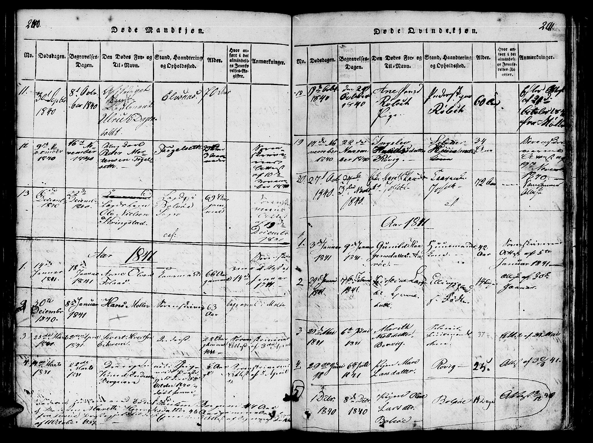 Ministerialprotokoller, klokkerbøker og fødselsregistre - Møre og Romsdal, SAT/A-1454/555/L0652: Parish register (official) no. 555A03, 1817-1843, p. 240-241