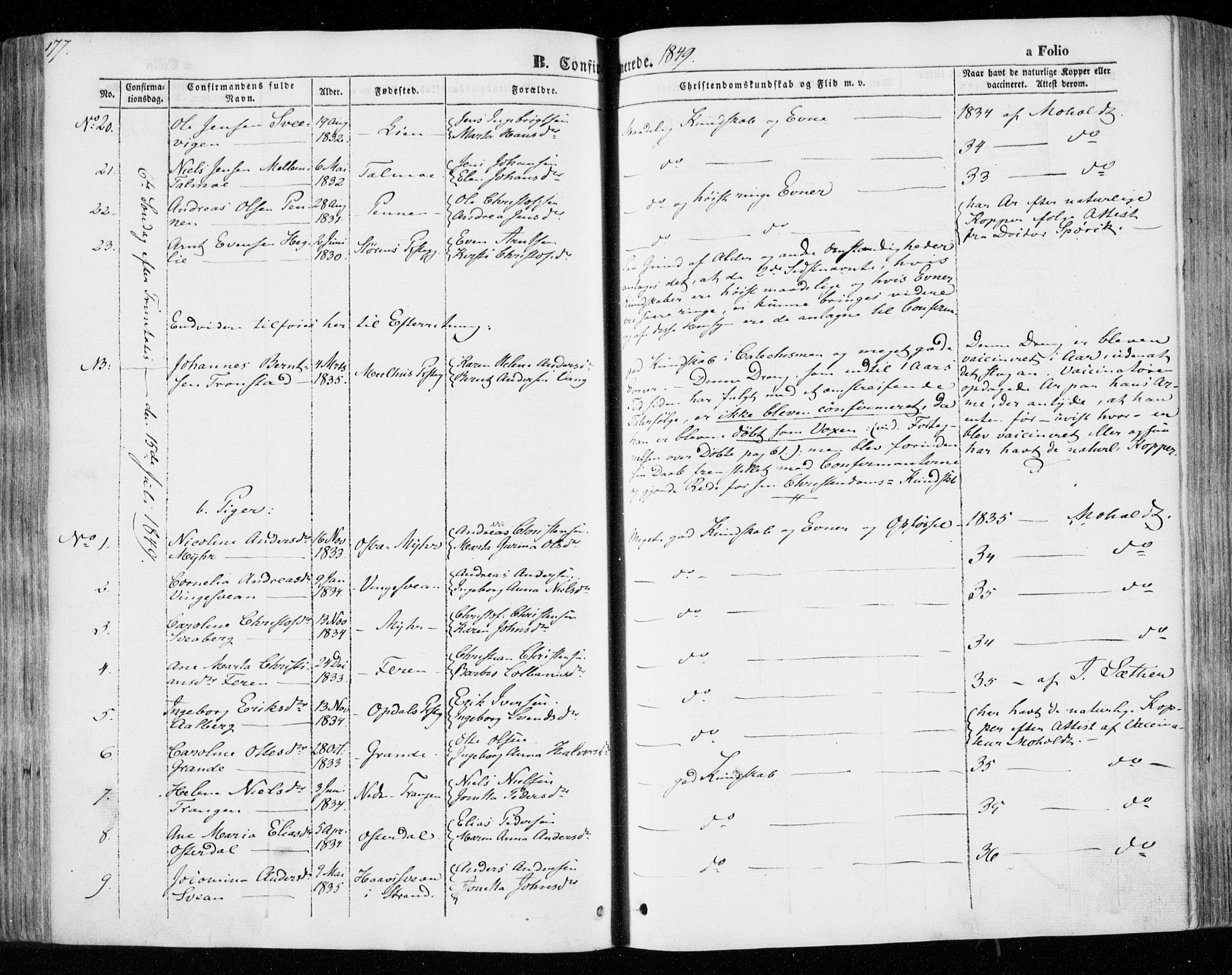 Ministerialprotokoller, klokkerbøker og fødselsregistre - Nord-Trøndelag, SAT/A-1458/701/L0007: Parish register (official) no. 701A07 /1, 1842-1854, p. 177