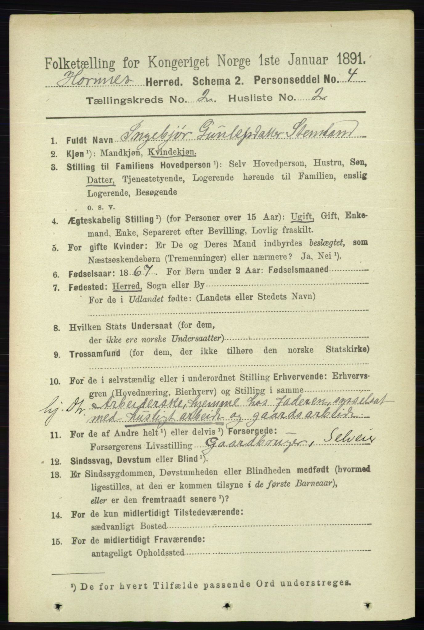 RA, 1891 census for 0936 Hornnes, 1891, p. 221