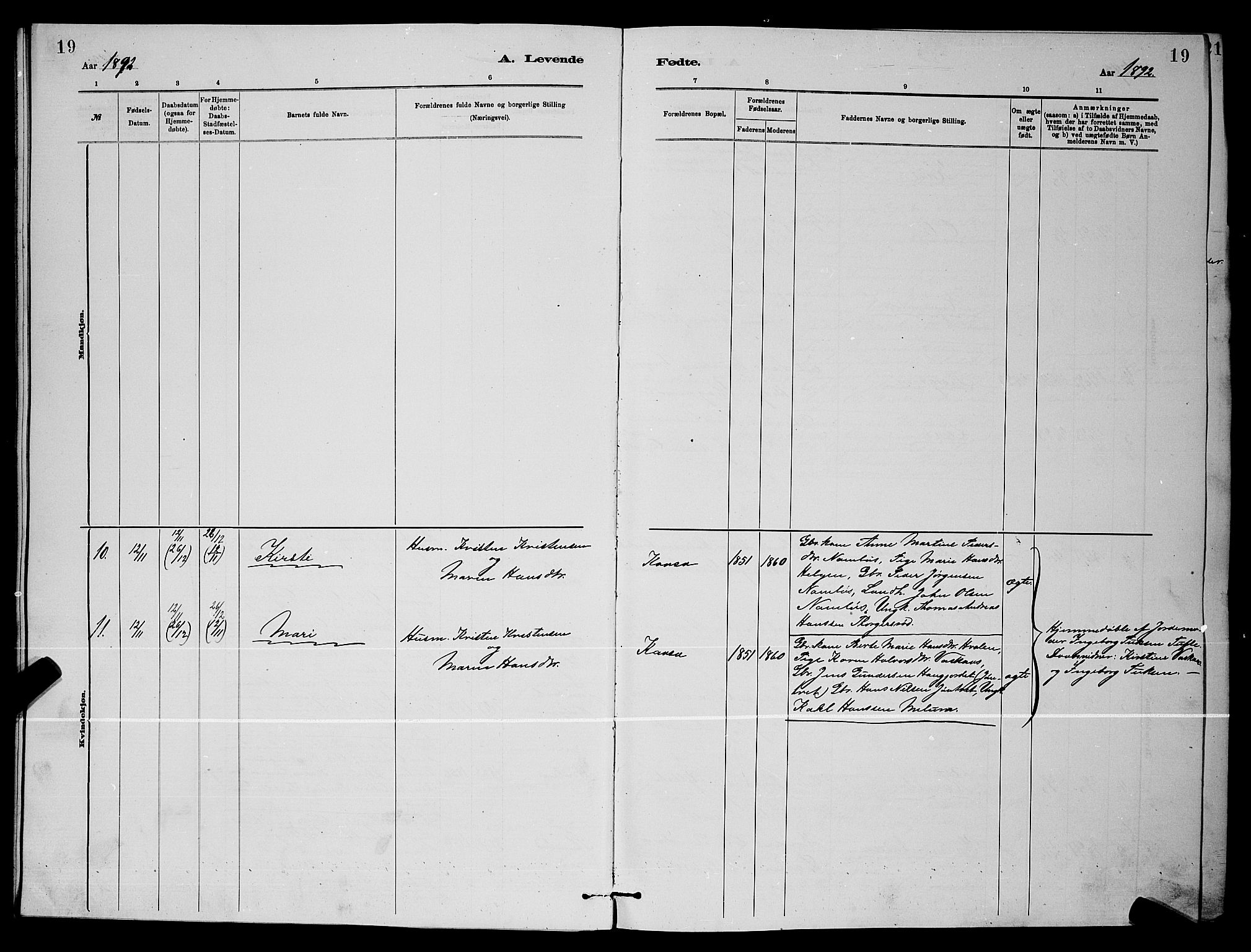 Holla kirkebøker, SAKO/A-272/G/Gb/L0001: Parish register (copy) no. II 1, 1882-1897, p. 19