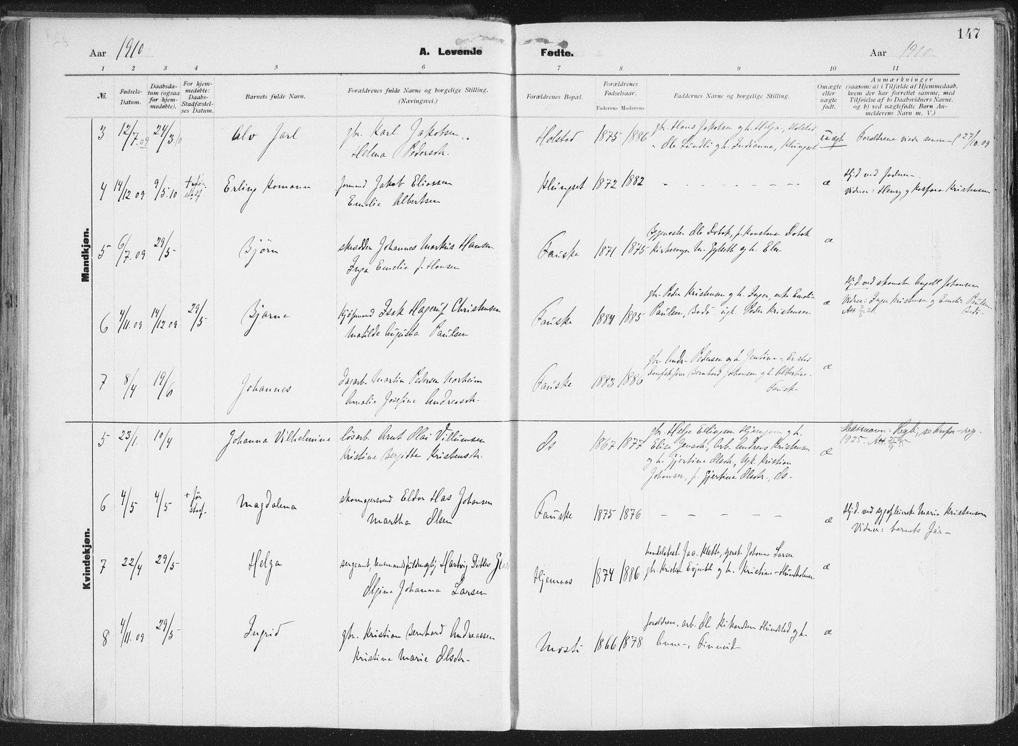 Ministerialprotokoller, klokkerbøker og fødselsregistre - Nordland, SAT/A-1459/849/L0696: Parish register (official) no. 849A08, 1898-1910, p. 147