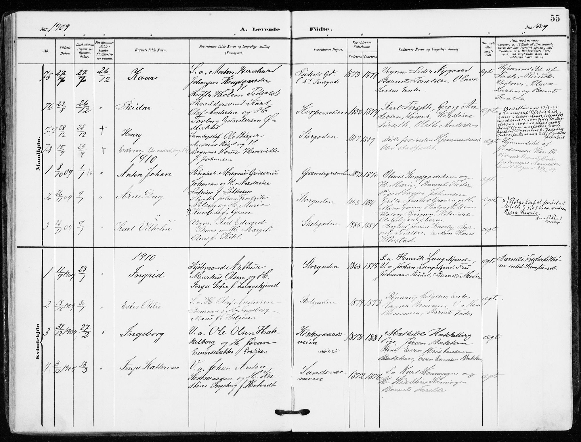 Kongsberg kirkebøker, SAKO/A-22/F/Fb/L0004: Parish register (official) no. II 4, 1906-1918, p. 55