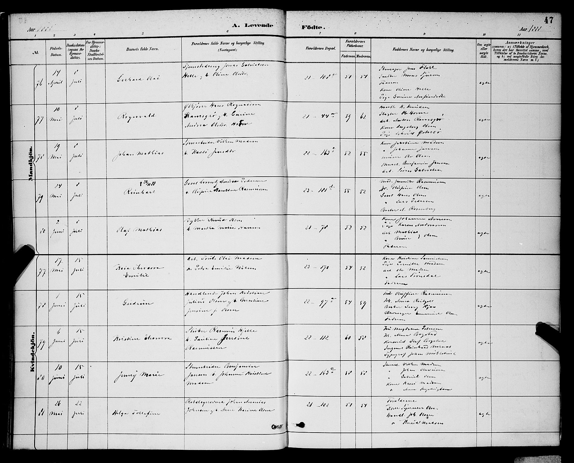 Korskirken sokneprestembete, SAB/A-76101/H/Hab: Parish register (copy) no. B 9, 1887-1896, p. 47