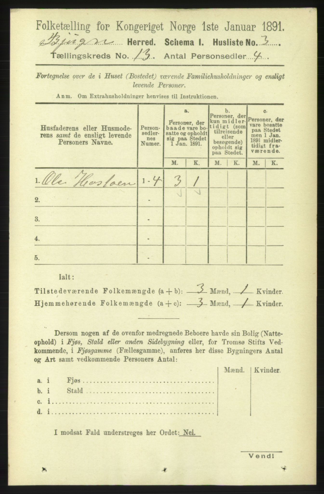 RA, 1891 census for 1627 Bjugn, 1891, p. 3733