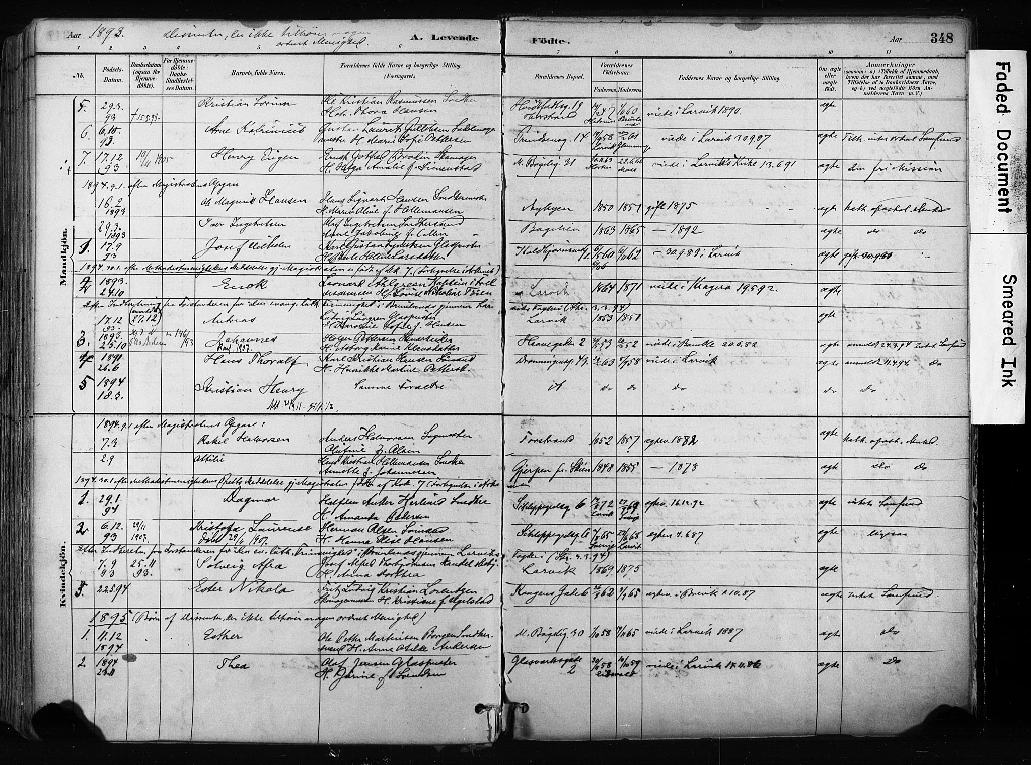 Larvik kirkebøker, AV/SAKO-A-352/F/Fa/L0009: Parish register (official) no. I 9, 1884-1904, p. 348