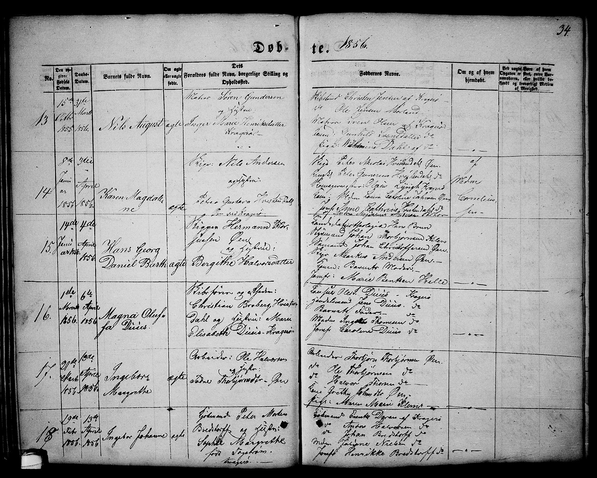 Kragerø kirkebøker, AV/SAKO-A-278/G/Ga/L0004: Parish register (copy) no. 4, 1853-1865, p. 34